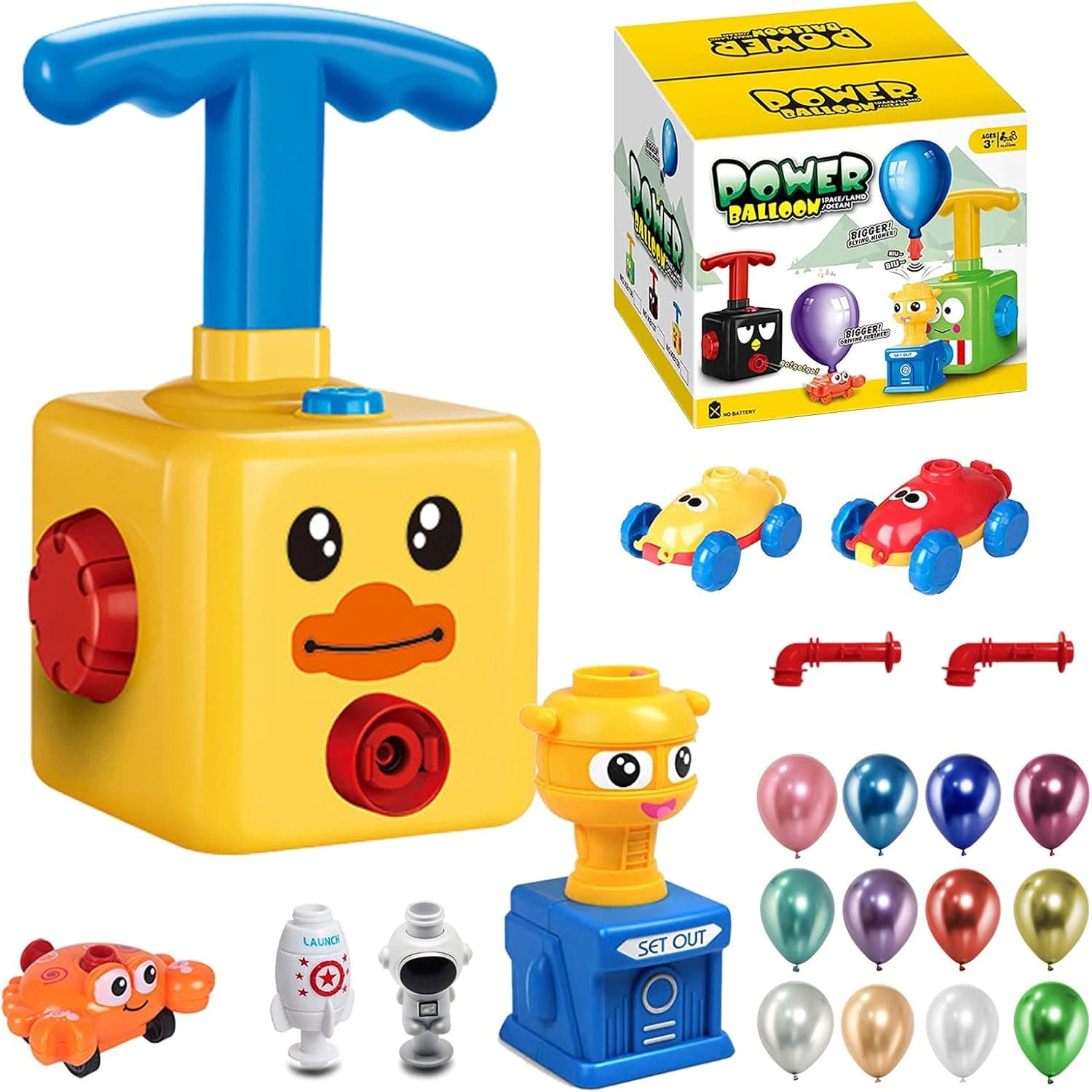 PZJDSR Balloon Launcher Car Toy Set Balloon Powered Car Racers Kit with Pump Rocket Balloons Gift for Kids Above 3 Years Old(yellow)