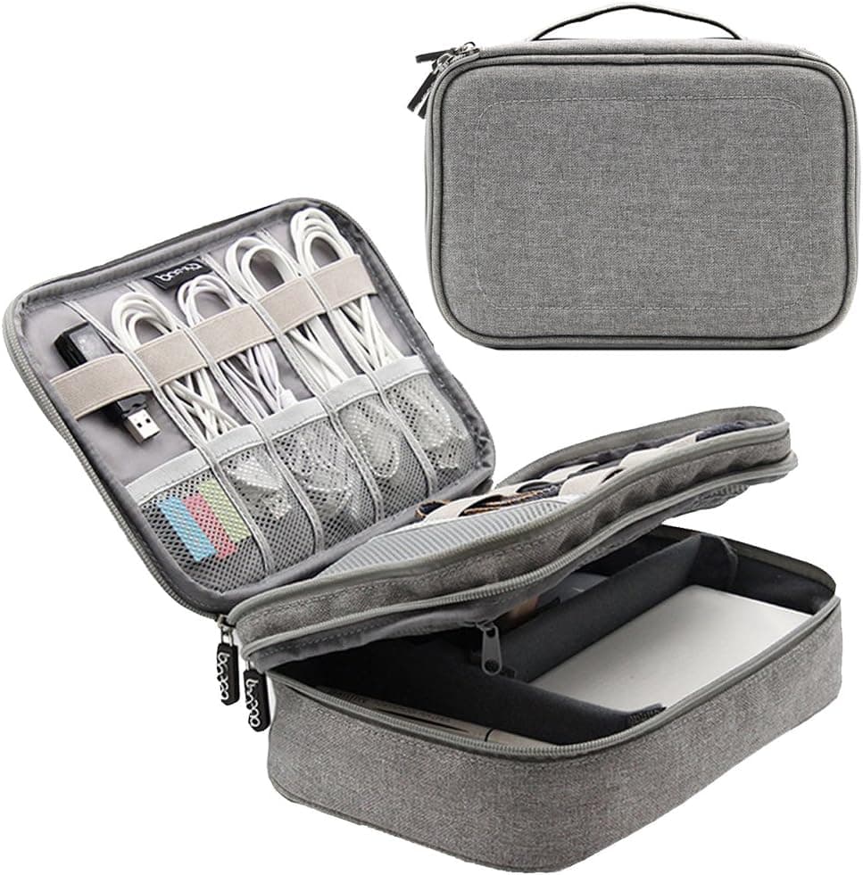 Honeystore Travel Gear Organizer Electronics Accessories Storage Bag Double Layers Travel Gadget Organizer Case for Mini, USB Cable, Plug, Flash Drive, Power Bank, Earphone, Cards and More Gray