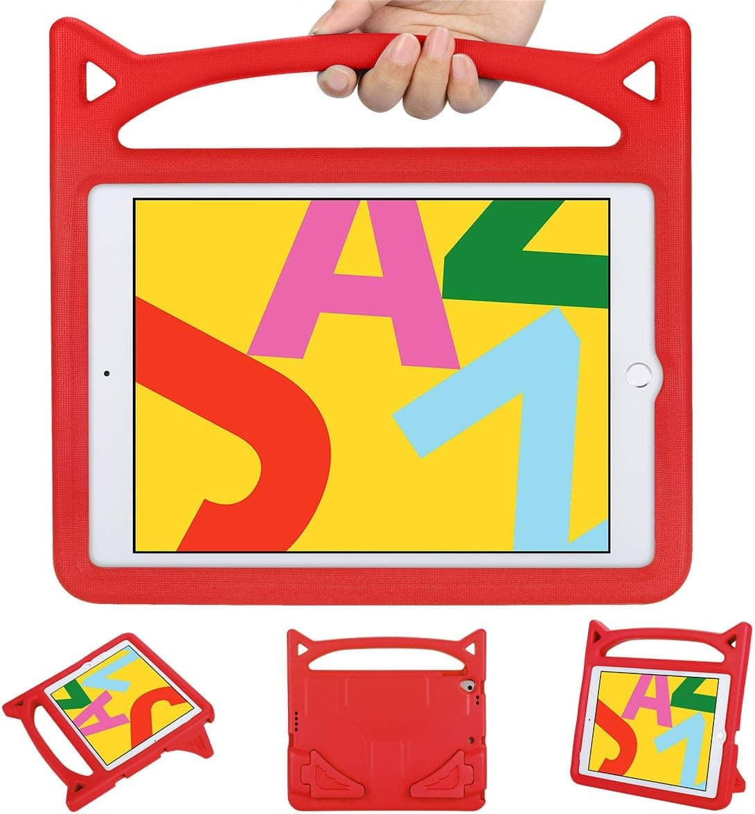 iPad 7th Generation Case for Kids - Auorld Light Weight Shock Proof Case with Handle Stand for iPad 10.2 2019 Release and Air 3 (Red)