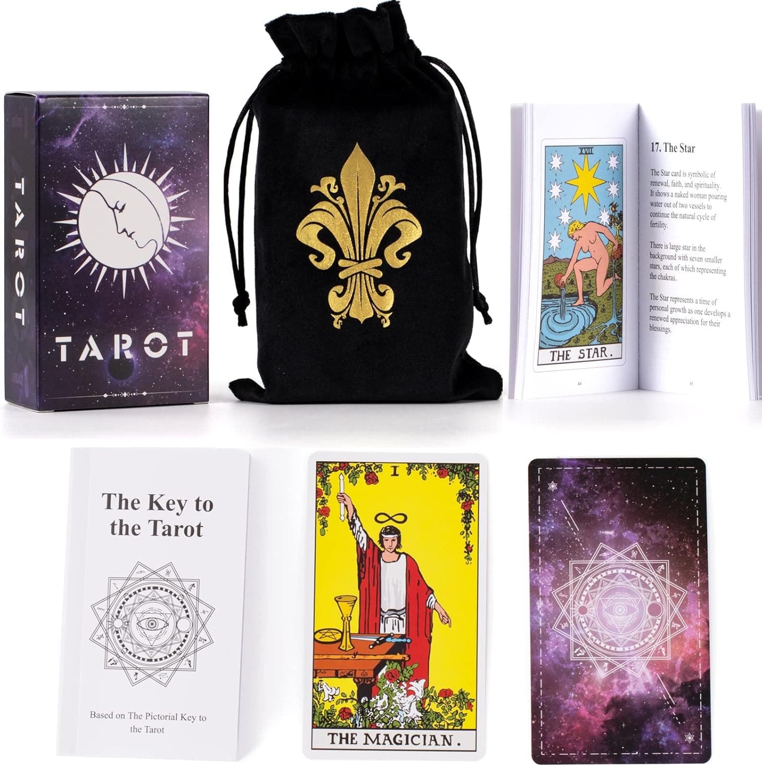 Deylenhaj Original Classic Tarot Cards Deck with Guidebook for Beginners 78pcs Tarot Game Cards Set with Velvet Carry Bag