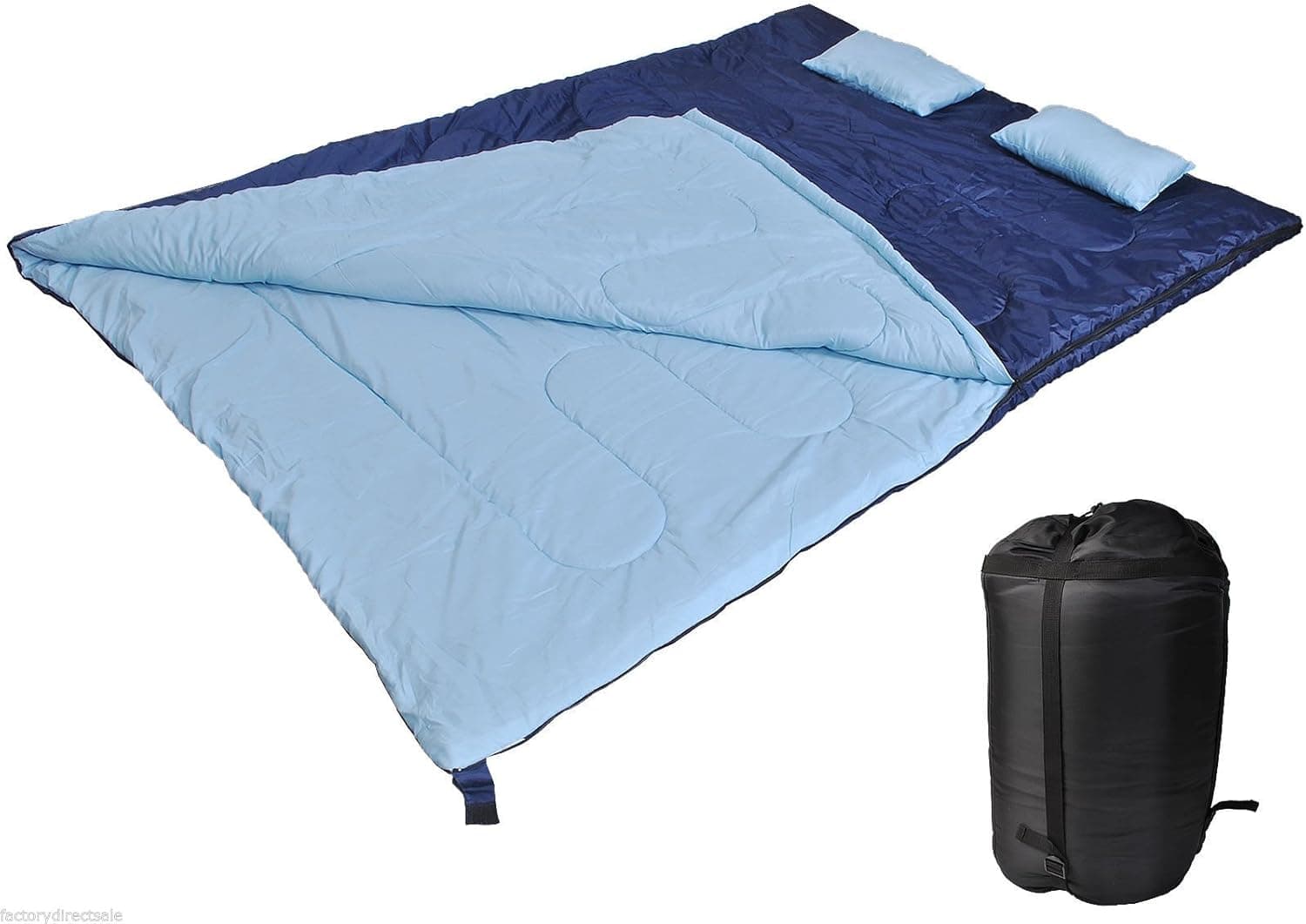 Goplus 2 Person Envelope Sleeping Bag 32f/-5℃ Camping Hiking 86"x60" w/ 2 Pillows