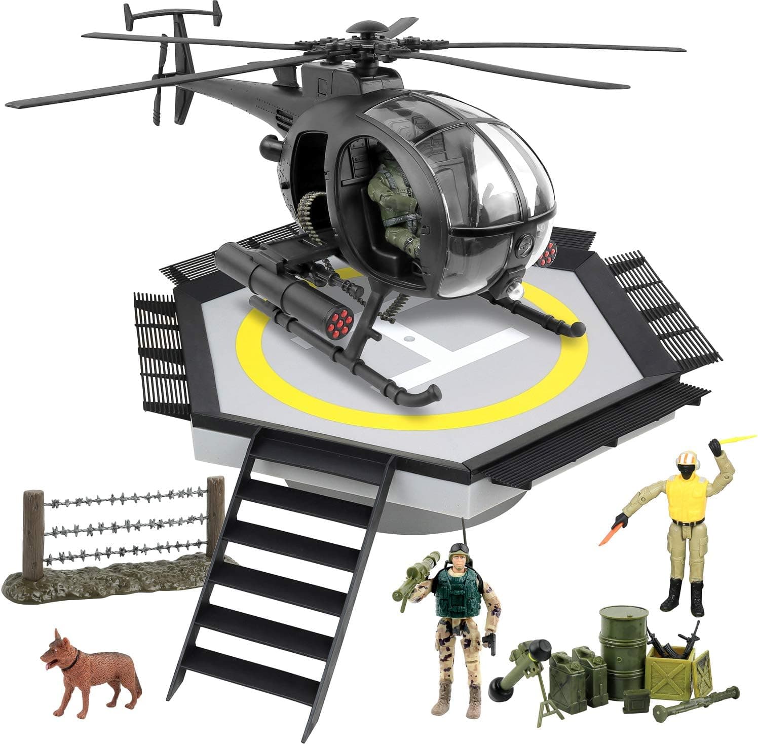 Click N' Play Military Attack Combat Helicopter with Helipad 48 Piece Play Set and Accessories. , Black