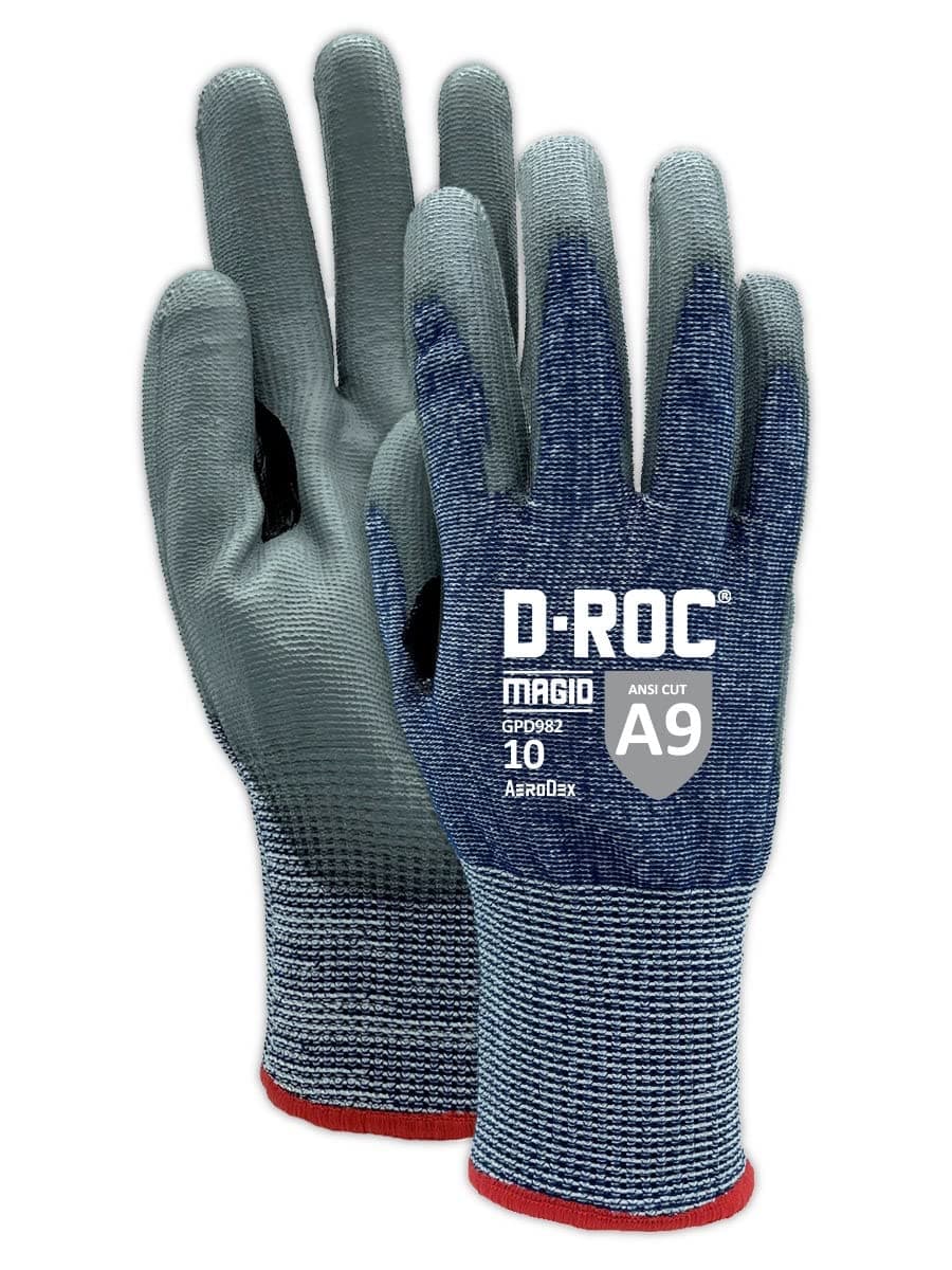 MAGID Touchscreen Dry Grip Level A9 Cut Resistant Work Gloves, 1 PR, Polyurethane Coated, Size 5/XXS, AeroDex Shell (50% Lighter than HPPE), Reusable, 13-Gauge (GPD982)