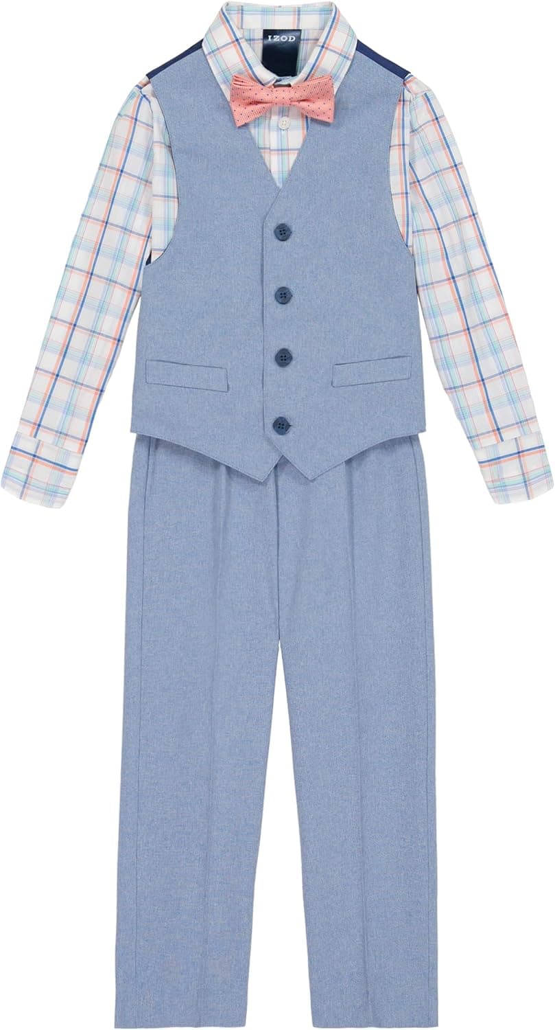 IZOD Boys' 4-Piece Set with Collared Dress Shirt, Tie, Vest, and Pants