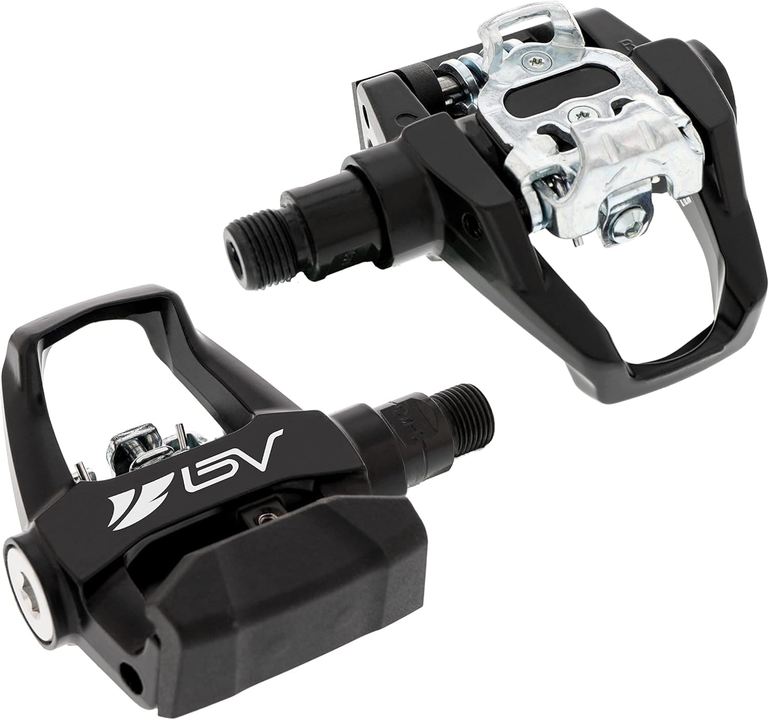BV Bike Pedals Shimano SPD Compatible 9/16'' with Toe Clips - Peloton Pedals for Regular Shoes - Toe Cages for Peloton Bike (SPD Cleats Included) - Exercise Bike Pedals - Universal Fit Bicycle Pedal