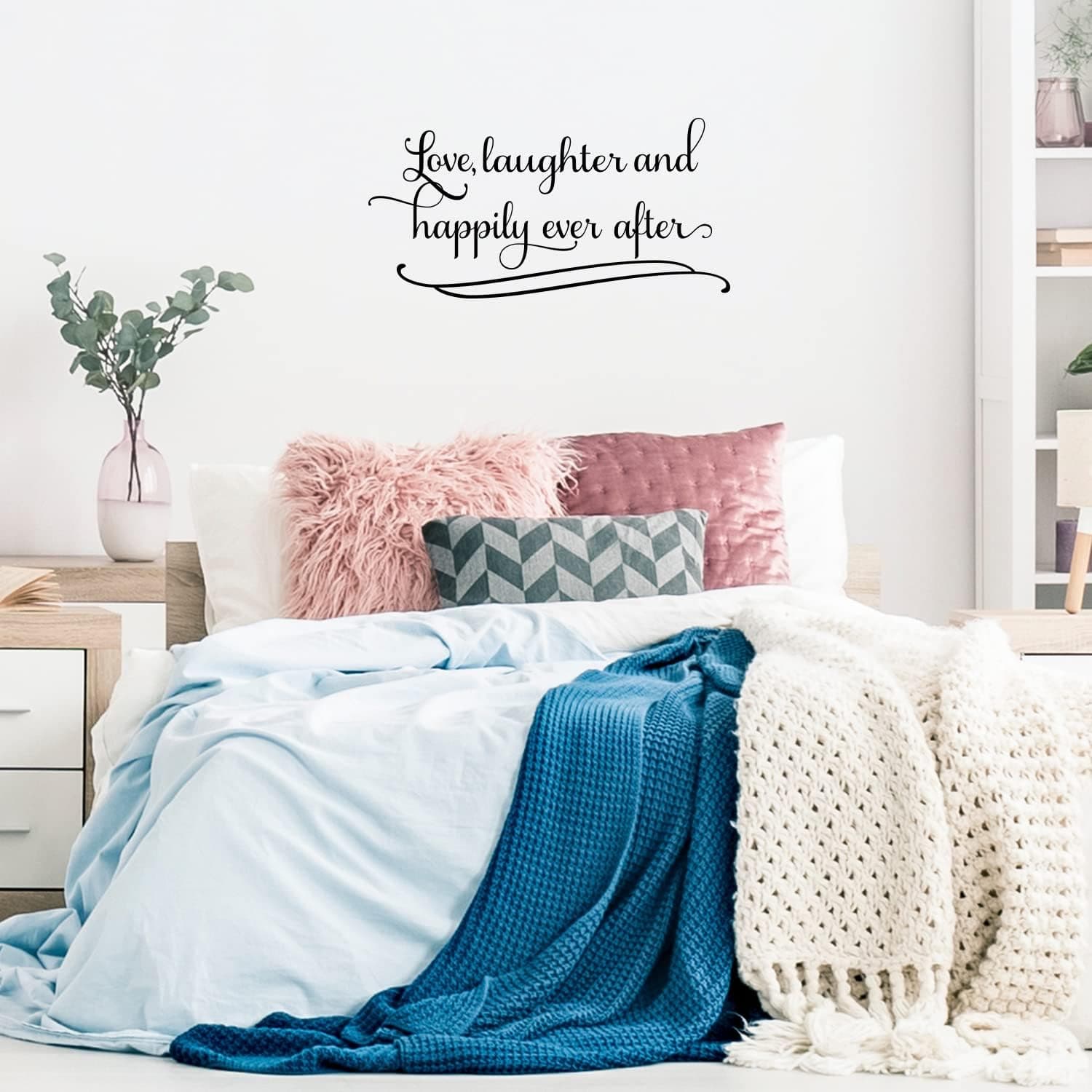 Imprinted Designs Love Laughter and Happily Ever After. 42" x 21" Couples Romantic Bedroom Vinyl Wall Decal Sticker Art