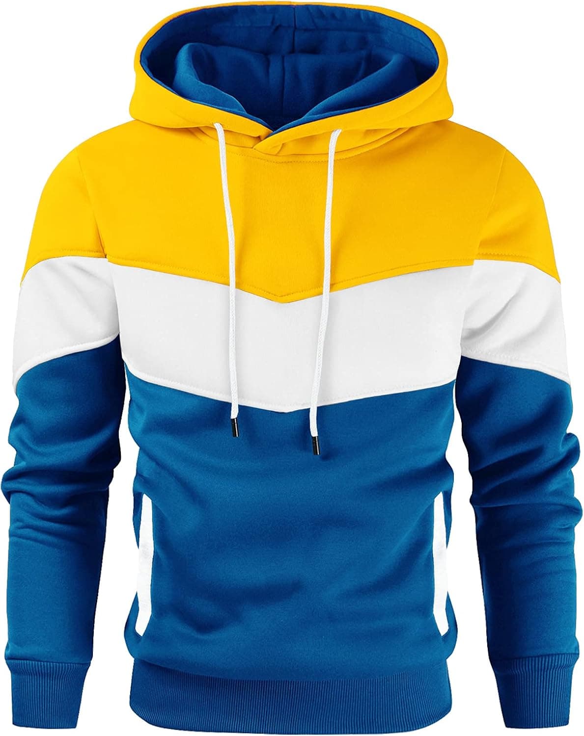 Gesean Men's Novelty Color Block Pullover Fleece Hoodie Long Sleeve Casual Sweatshirt with Pocket