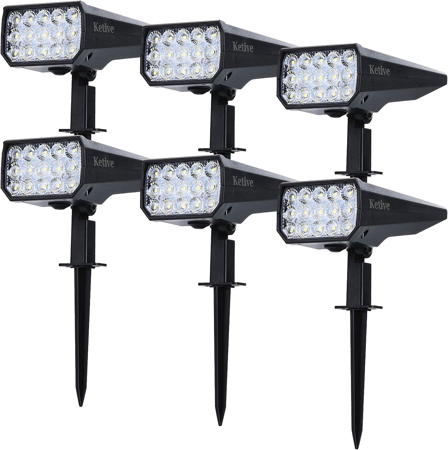 ketive 15 LEDs Solar Landscape Spotlight, IP65 Waterproof Adjustable Solar Powered Light 2-in-1 Wireless Outdoor Solar Lights for Yard Garden Walkway Sidewalk,6 Pack