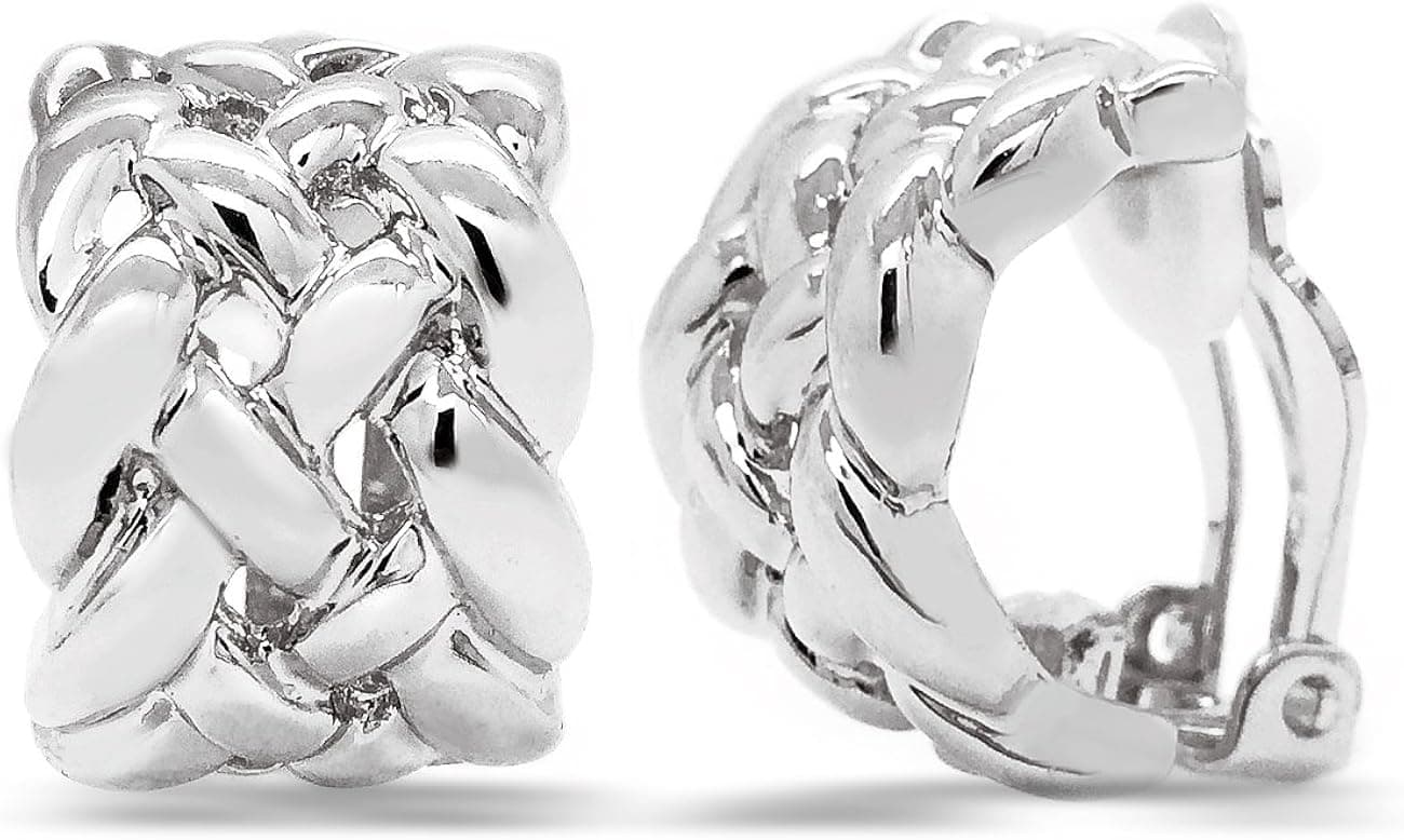 Vintage Clip On Earrings Celtic Knot Braided Woven Rhodium Plated Women Fashion
