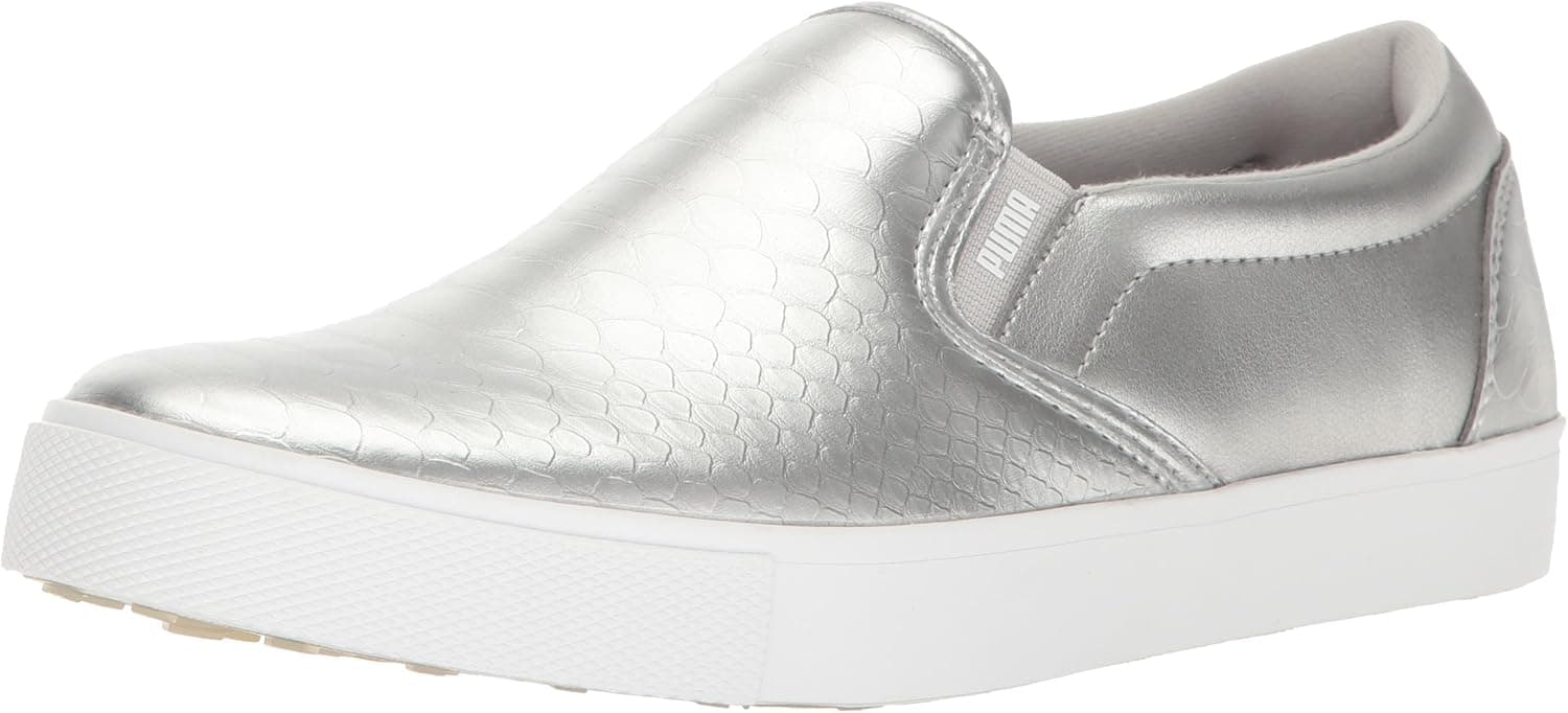 PUMA womens Tustin Slip-on Golf Shoe, Puma Silver-puma White, 8.5 US