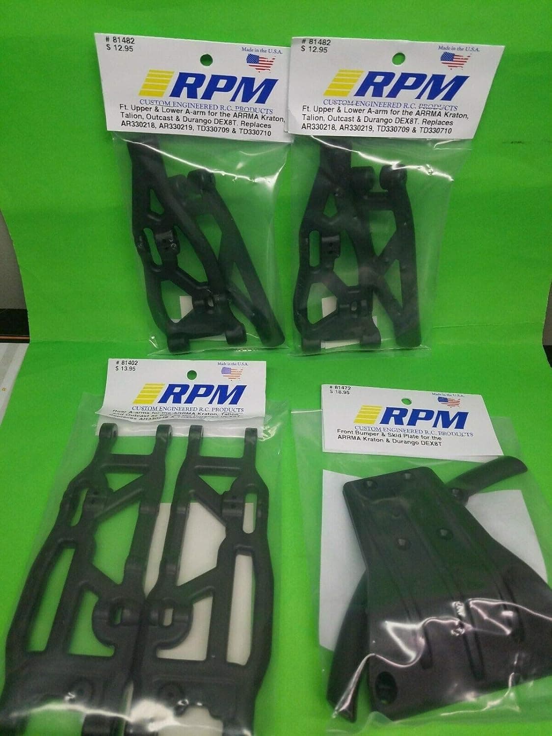 RPM 81402 + 2 of 81482 +81472 v1-v4 only Front Rear A-Arms Front Bumper Skid Arrma Kraton Outcast Talion Includes CHICAGOLAND RC Coupon