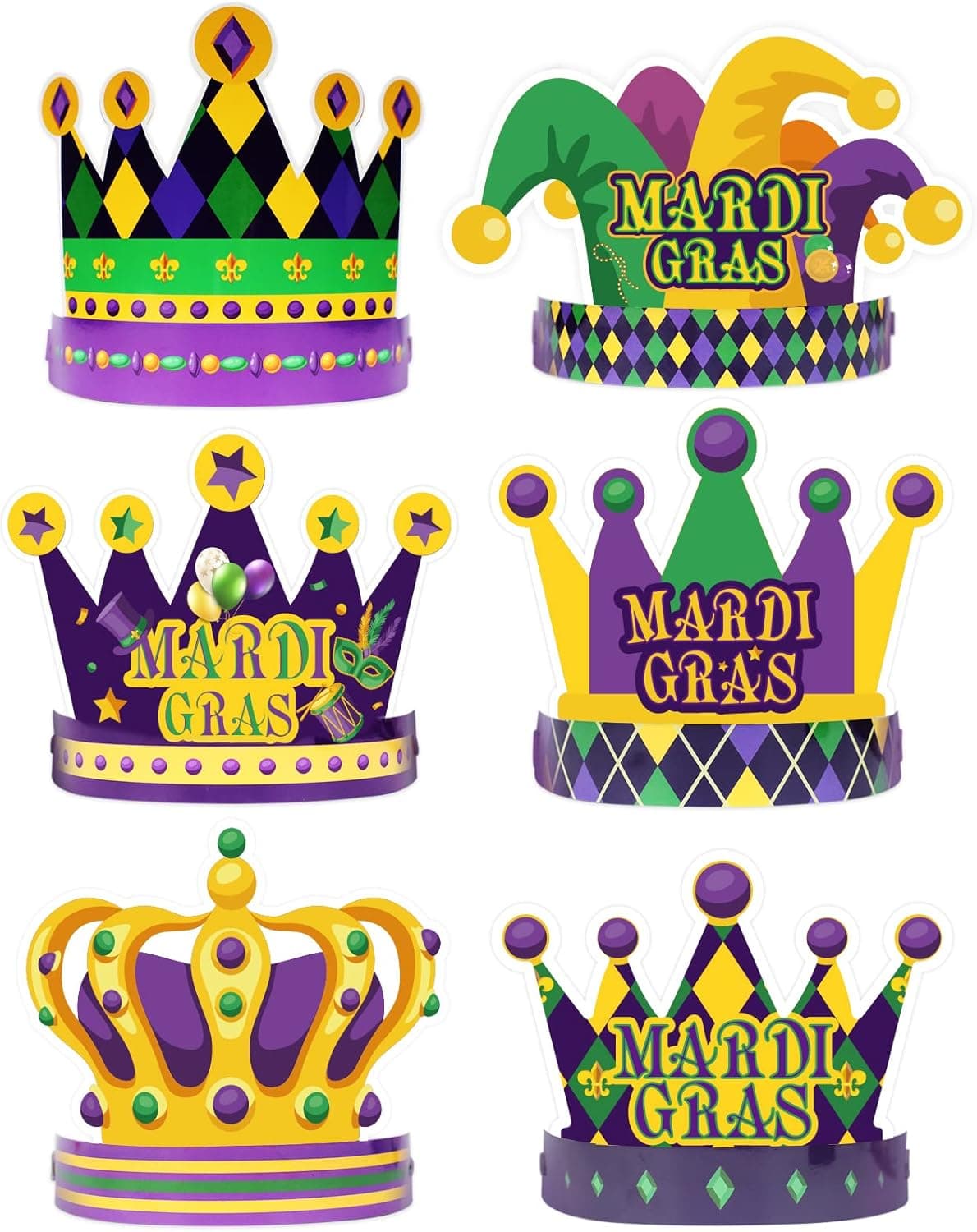 24 Pcs Mardi Gras Crown Kits Carnival Party Paper Hat For Kids Adults Mardi Gras Jester Favors Supplies Decoration