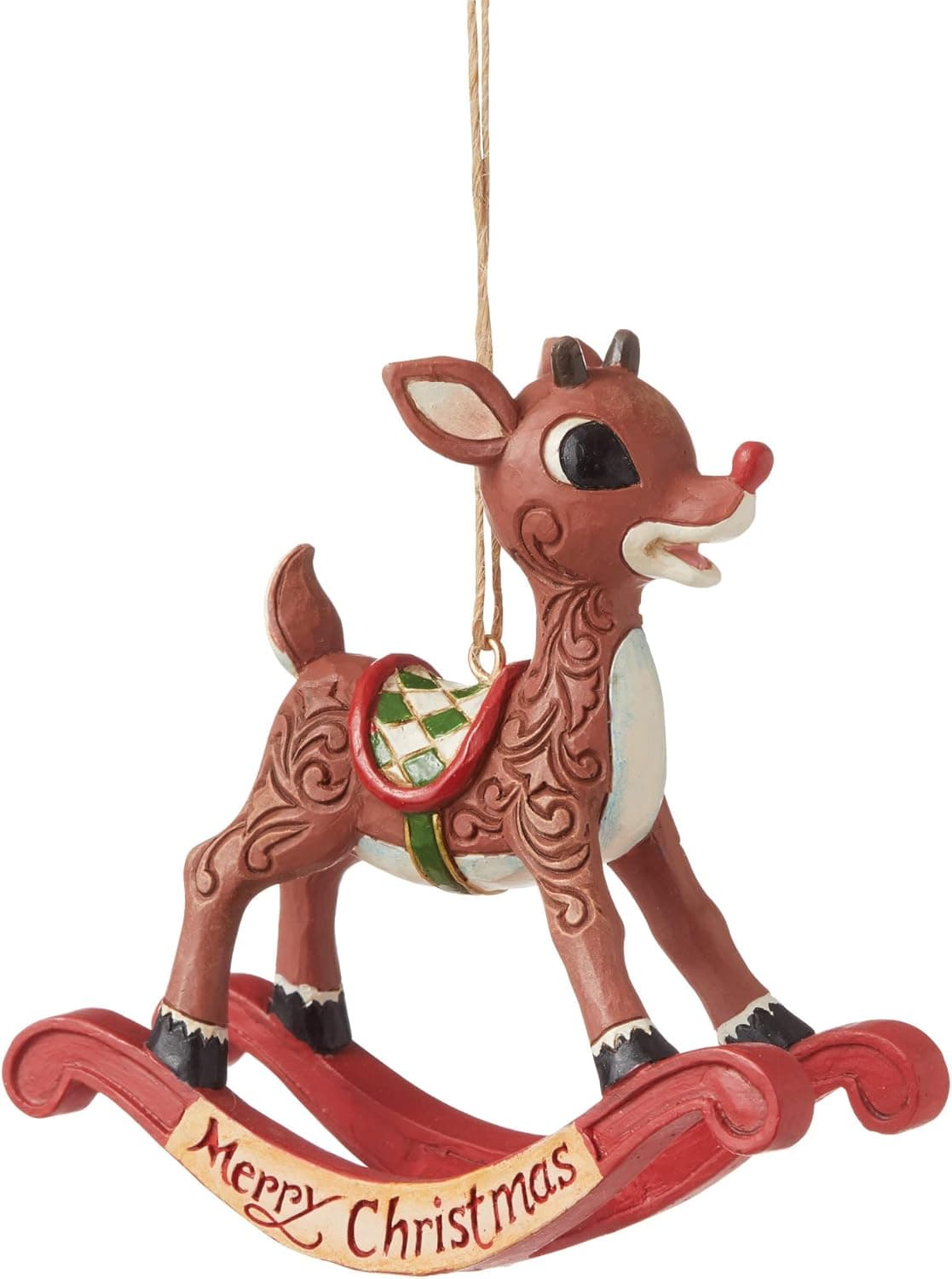 Enesco Rudolph The Red-Nosed Reindeer Traditions by Jim Shore Rocking Horse Hanging Ornament, 3.54 Inch, Multicolor
