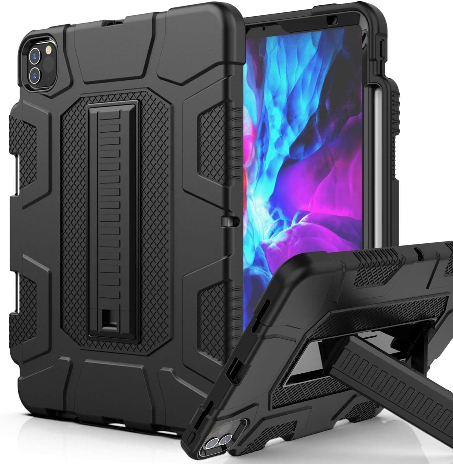 PBRO Case for iPad Pro 11 2020 & 2018,with Pencil Holder Shockproof Defender Kickstand Three Layer Protective Anti-Scratch Rugged Hybrid Cover for iPad Pro 11", Black