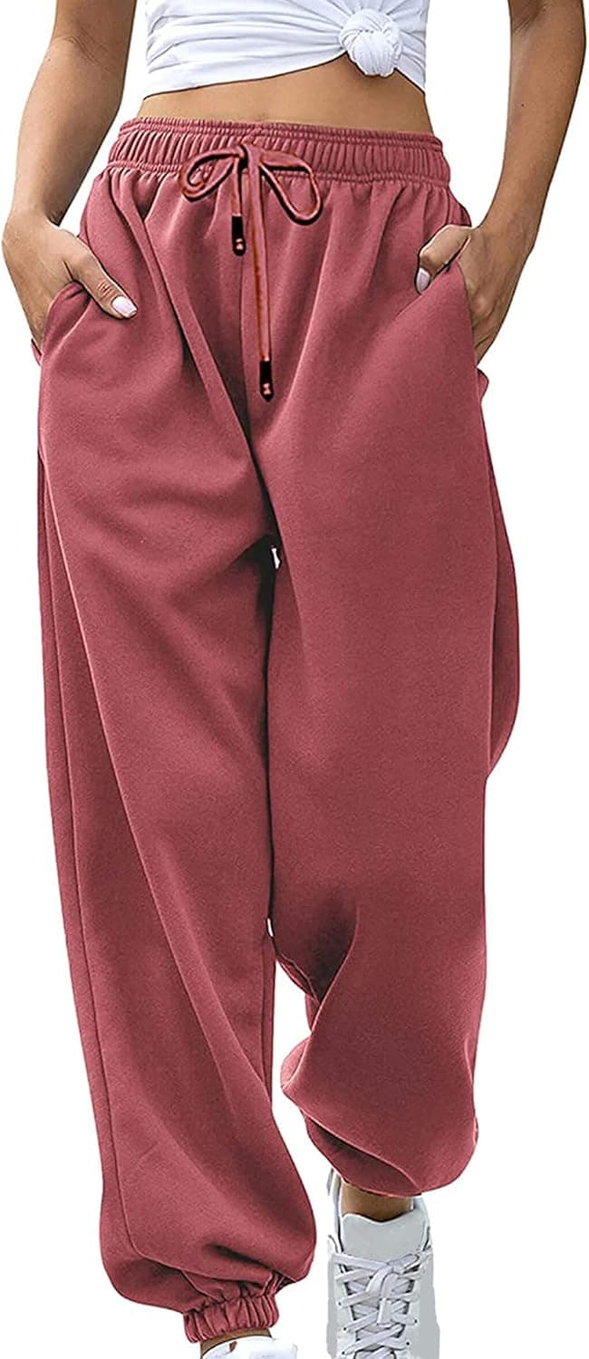 Women's Fleece Cinch Bottom Sweatpants Pockets High Waist Sporty Gym Athletic Fit Jogger Pants Lounge Trousers