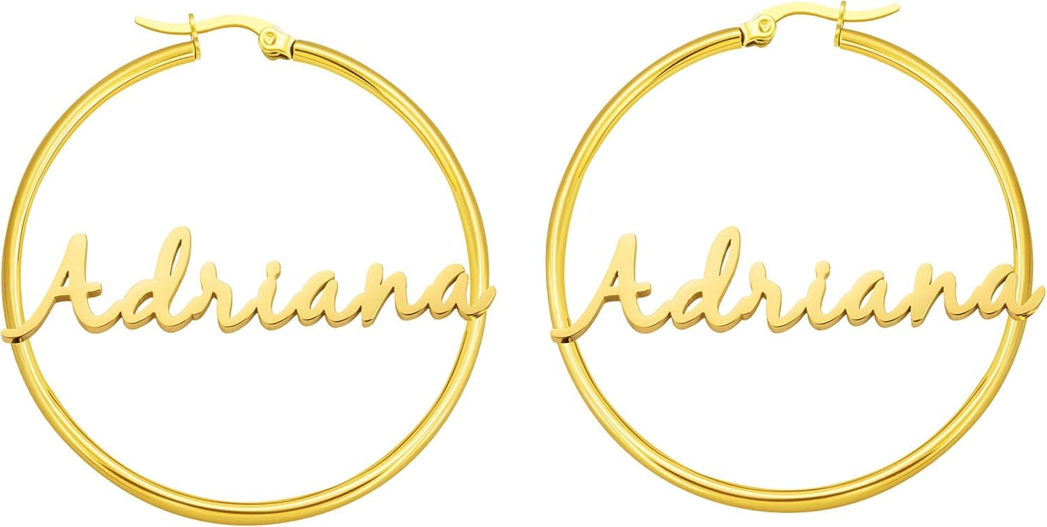 Personalized Gold Name Hoops Earrings for Women Unique Gifts for Her Birthday Mother's Day Thanksgiving Day Christmas 14K Gold Plated Name Jewelry Gifts for Teen Girls