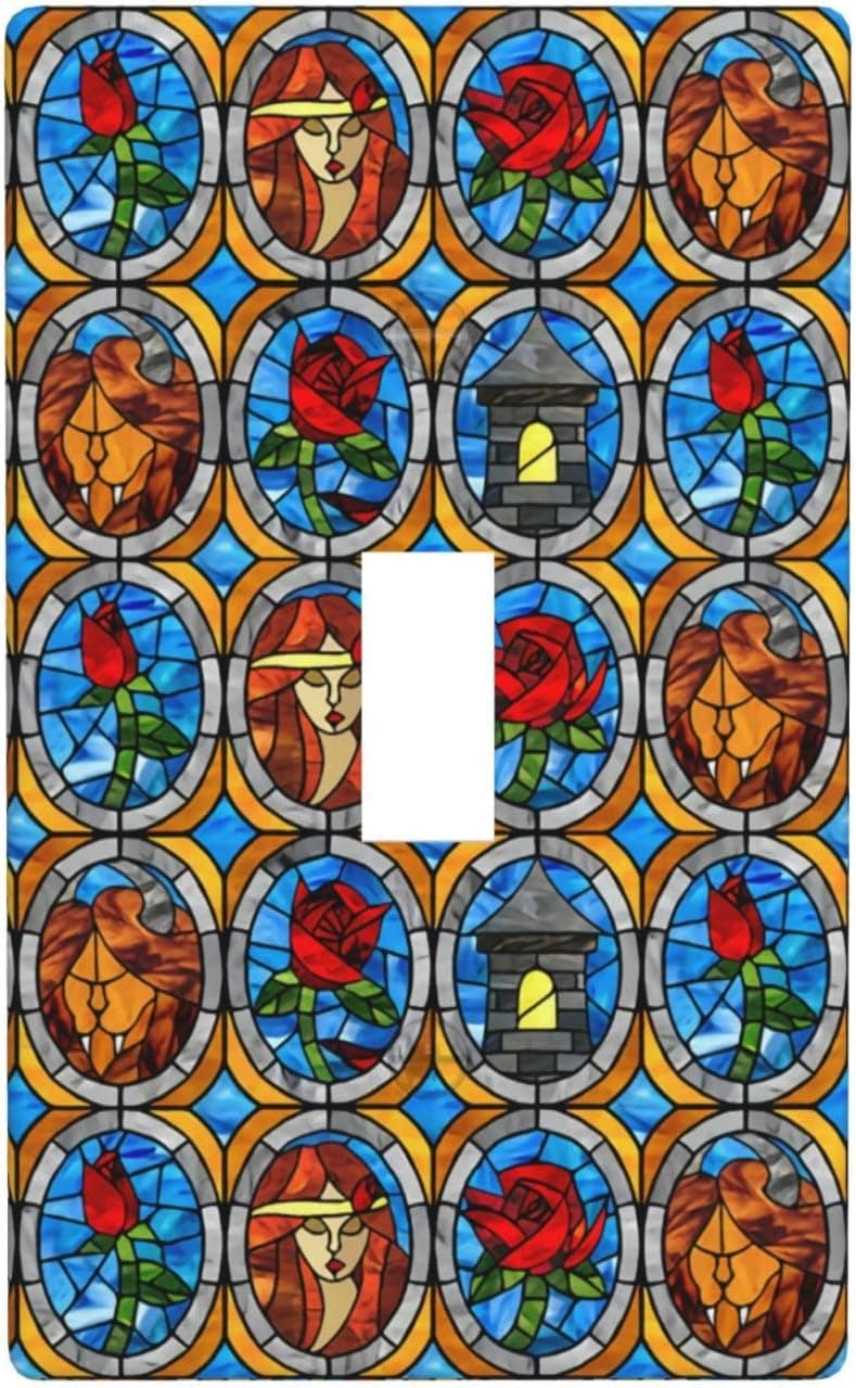 Nozidse Beauty and Beast Fairytale Glass 1 Gang Toggle Light Switch Cover Decorative Switch Plates and Outlet Covers Wall Plates for Electrical Outlets