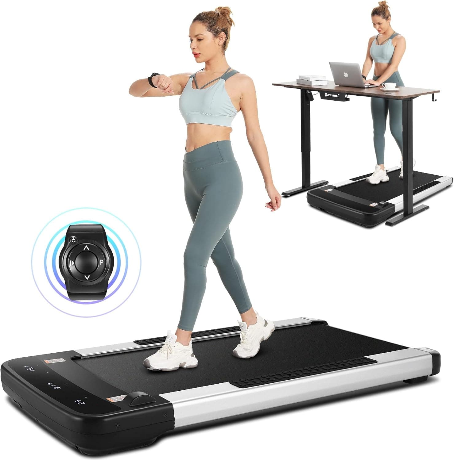 ANCHEER 2 in 1 Folding Treadmill, Under Desk Treadmill with APP & Wrist-Mounted Remote Control, Walking Pad Treadmill with 12 Preset Programs, Running Machine for Home, Installation-Free