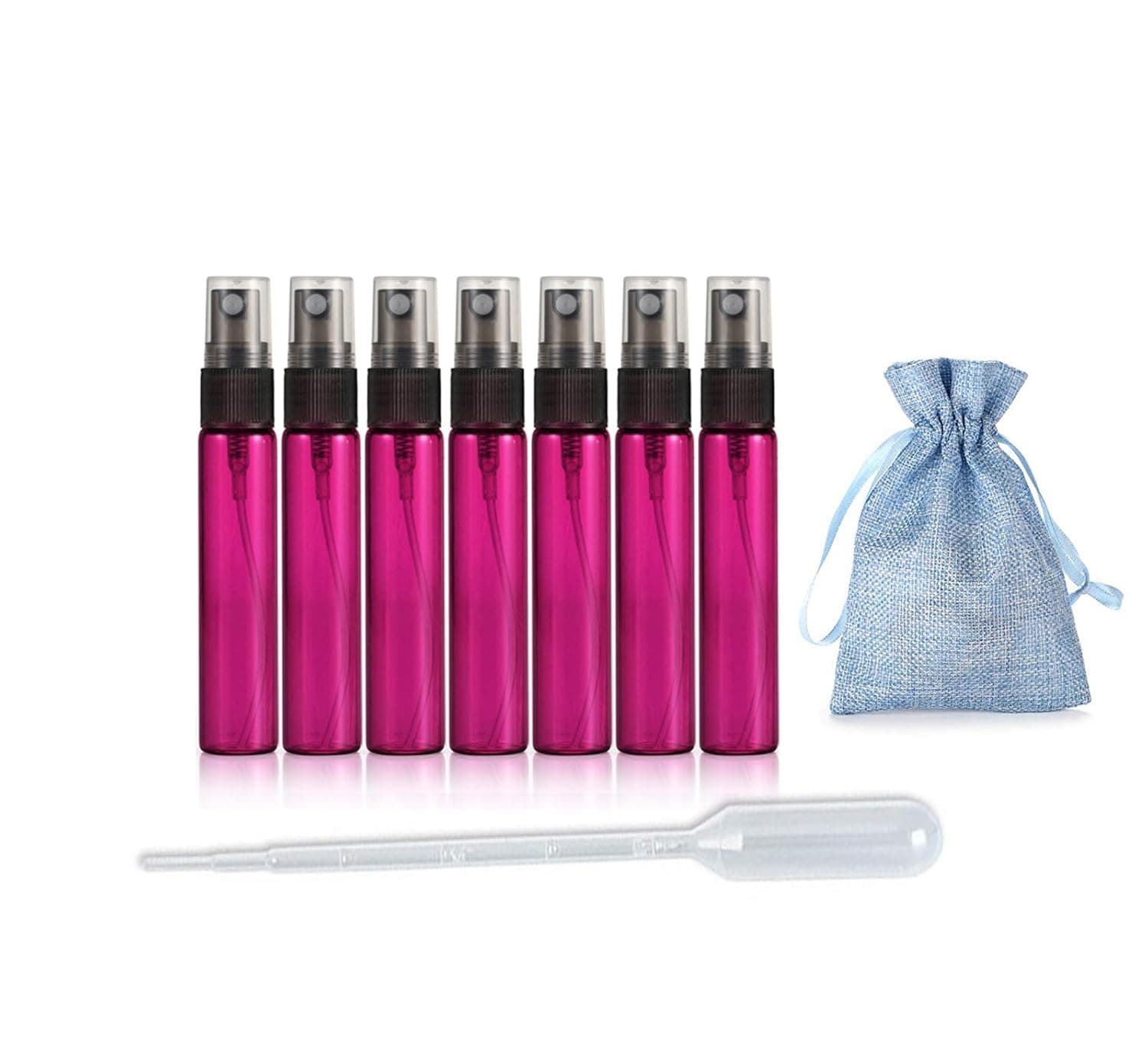 JJKMALL- 10PCS Pink 10ML 1/3OZ Protable Refillable Atomizer Spray Travel Perfume Bottle Hydrating Empty Bottle + 1pc gift Storage bag + 1pc 3ml Dropper