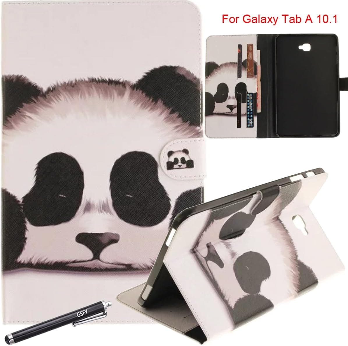 Galaxy Tab A 10.1 Case, Newshine Magnetic Closure Stand Folio Cover with Card Slots/Cash Holder for Samsung Galaxy Tab A 10.1 SM-T580 (3 Panda)