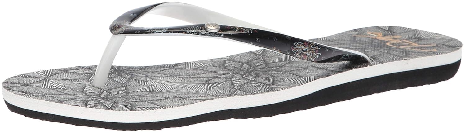 Roxy Women's Portofino Flip Flop Sandals, Black/White Print, 10 M US