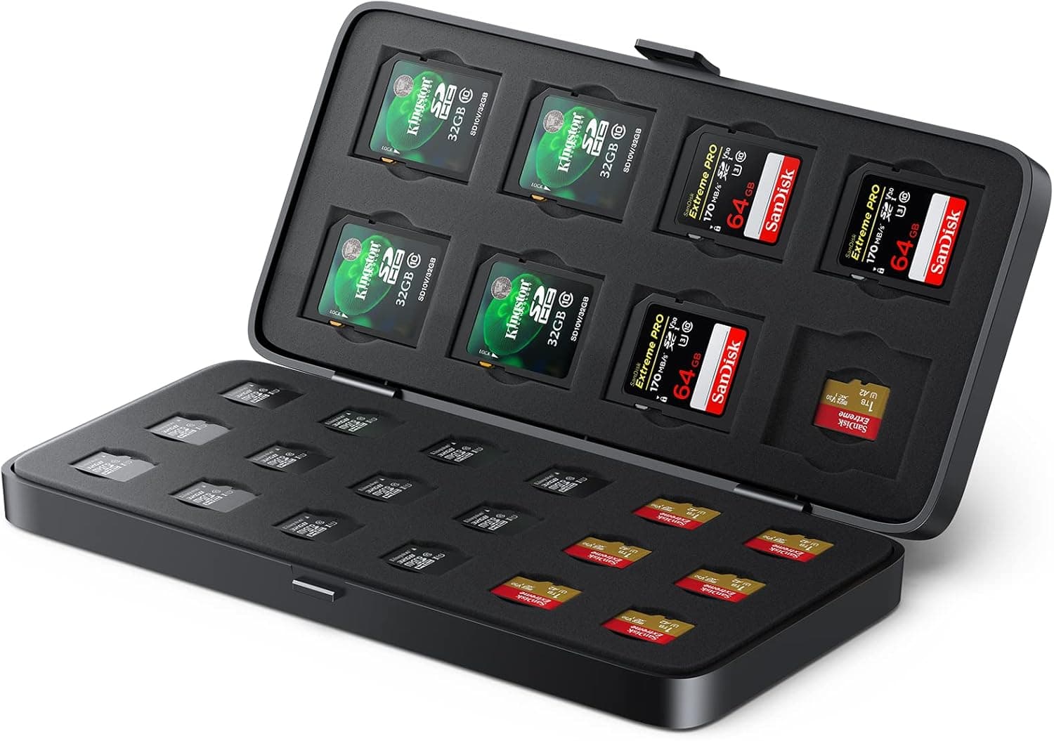 Yottamaster SD TF Card Case Holder, 34 Slots Memory Card Case Anti-Shock Storage Holder for 26 TF & 8 SD Memory Cards with Labels