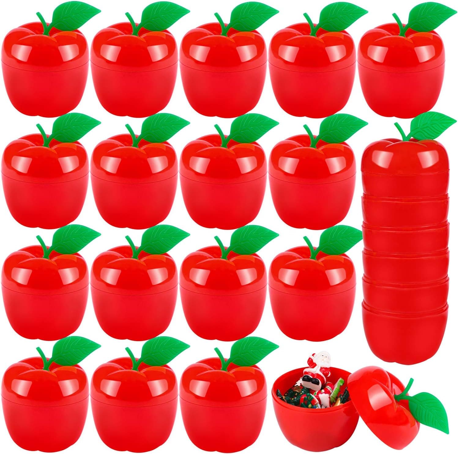 URATOT 24 Pieces Red Apple Containers Toy Plastic Filled Bobbing Apple Party Favor Supplies Christmas Tree Decorations for Gift, Party
