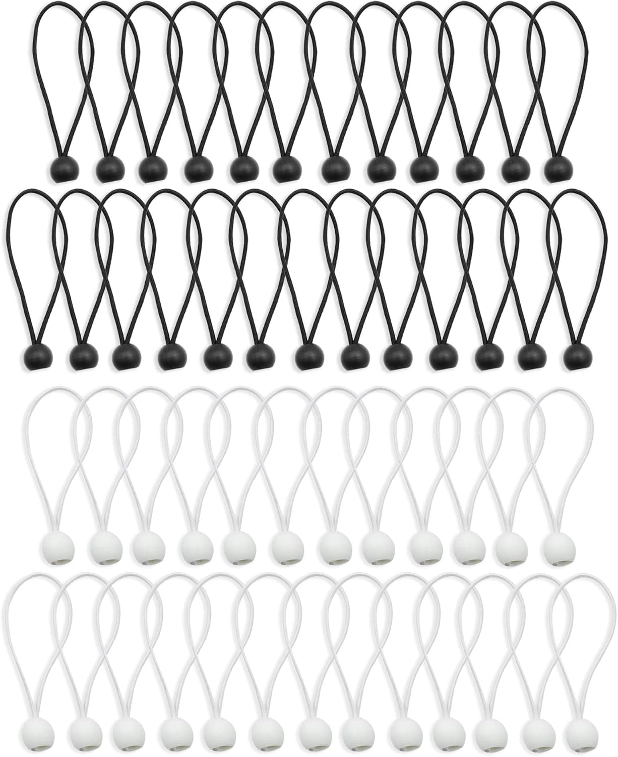 MAXSELL Bungee Balls, 50 Pack Ball Bungee Cords,6 Inch Tie Down Cord 0.8 Inch Ball for Tarp, Canopy Shelter, Wall Pipe,Wires,Camping, UV Resistant (Black & White)