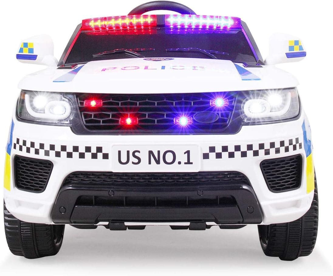 Sandinrayli Kids Ride-on Car 12V Kids Electric Ride On Police Car SUV Truck Toy with Parental Remote Control, Flashing LED Light, Intercom, Bluetooth, Music, Spring Suspension (White)