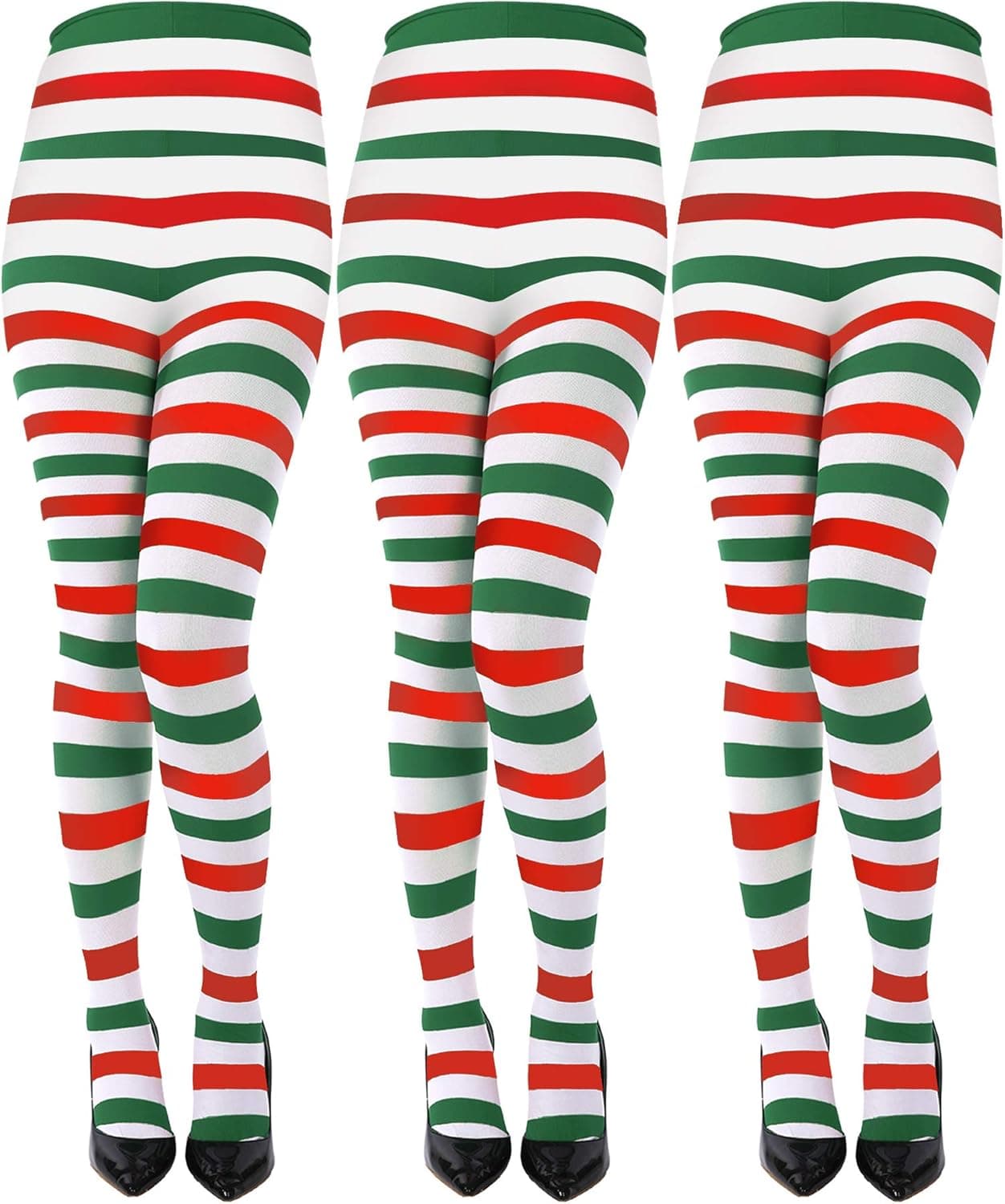 Sumind 3 Pairs Christmas Striped Tights Full Length Tights Thigh High Stocking for Christmas Costume Accessory