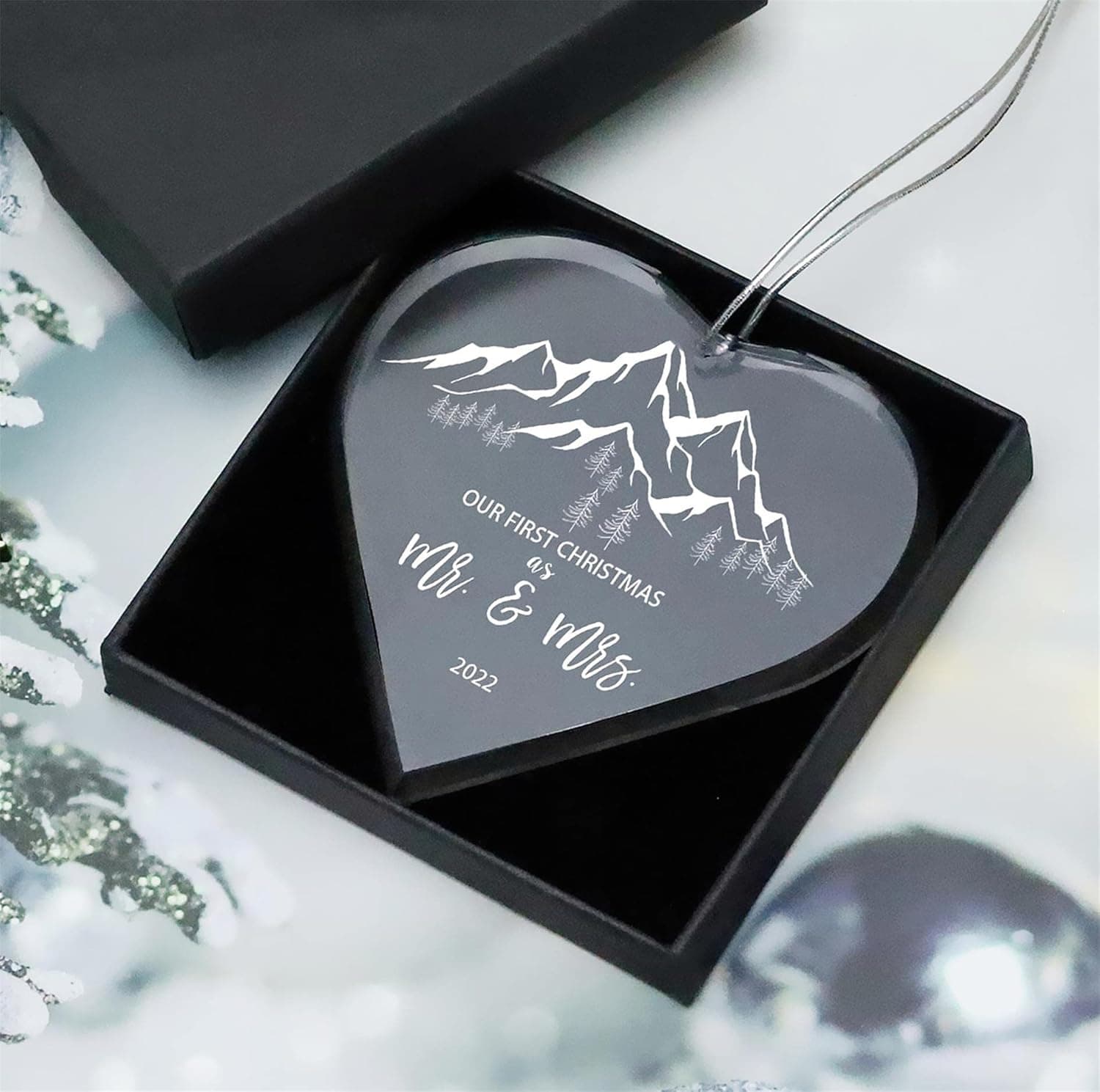 Glass Our First Christmas As Mr & Mrs Ornament 2022, Mr & Mrs Just Married Newlywed Christmas Tree Decoration Ideas Gifts (Style-3)
