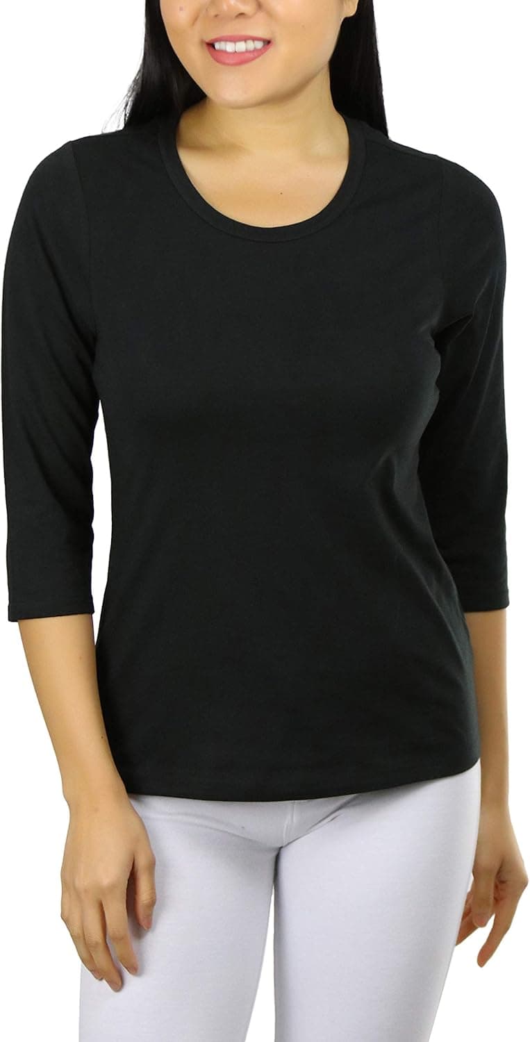 ToBeInStyle Women's Basic Long Sleeve Contrast Neck Binding Crew Neck Tee