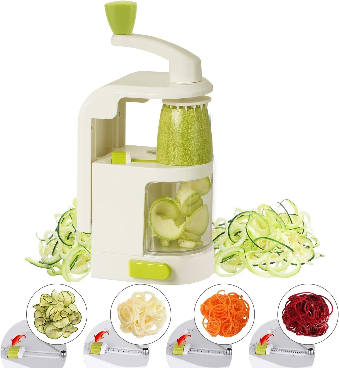 GROWNEER Spiralizer Vegetable Slicer 4 Blade In 1 Spiral Mandoline Slicer Noodle/Spaghetti/Pasta Maker for Low Carb/Paleo/Gluten with Cleaning Brush