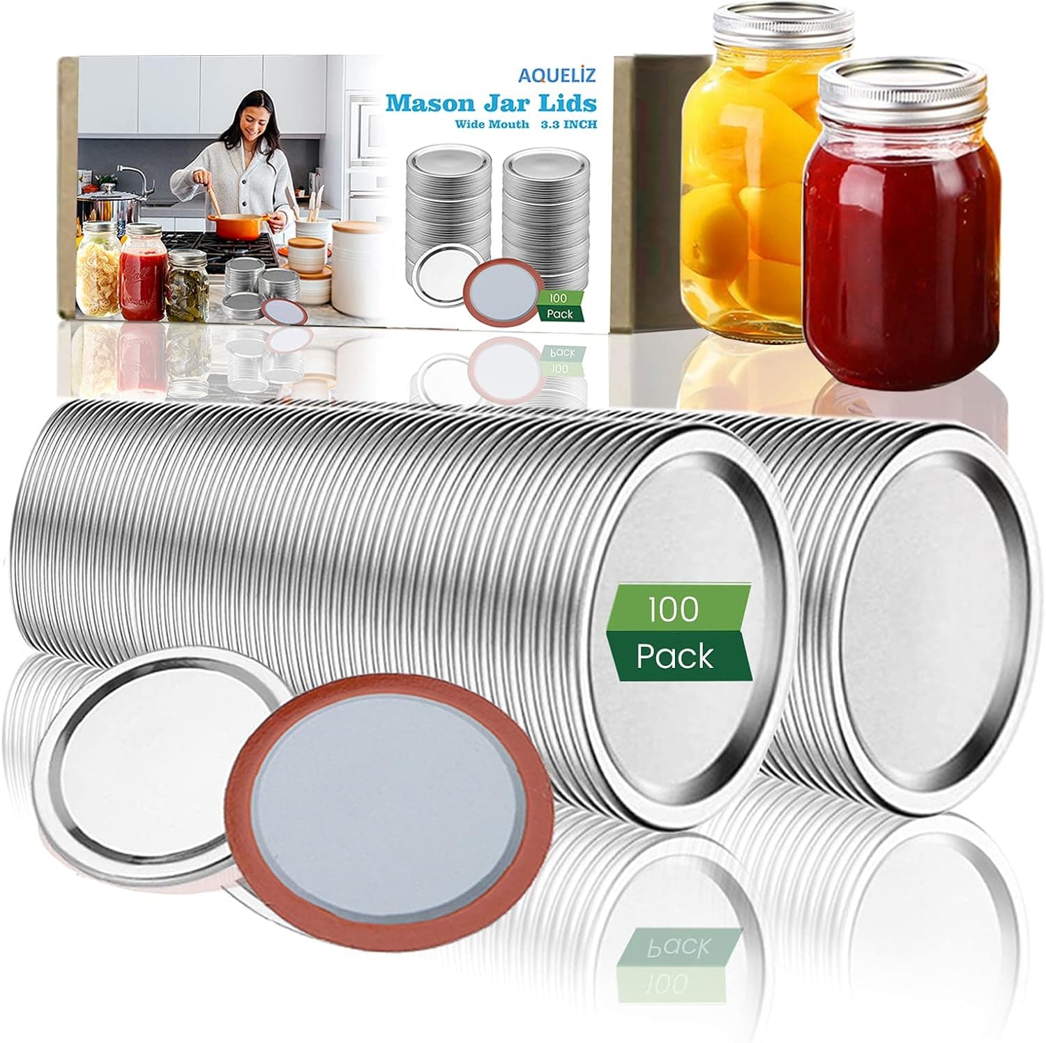 Wide Mouth Mason Jar Lids for Ball or Kerr, Canning Lids Wide Mouth, Airtight, Leak Proof, Non-deformation, Food Grade Material, 100 Pack (Silver)