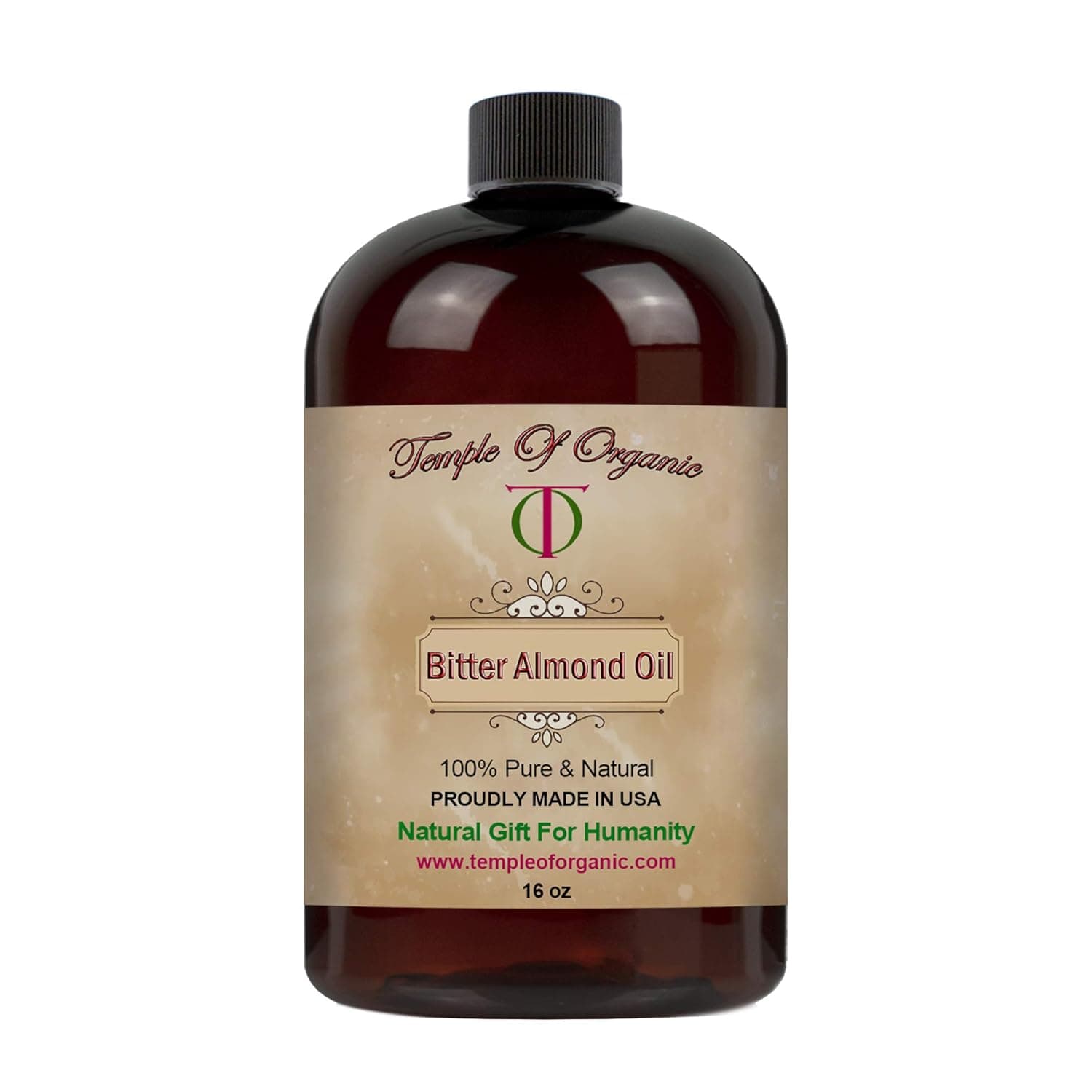 Temple of organic Bitter Almond Oil - 100% Pure, Unrefined, Cold Pressed, Non-GMO, Vegan - 16 oz - Hydrating, Moisturizing, Nourishing for Skin, Hair, Nails, Body, Face, Facial Care