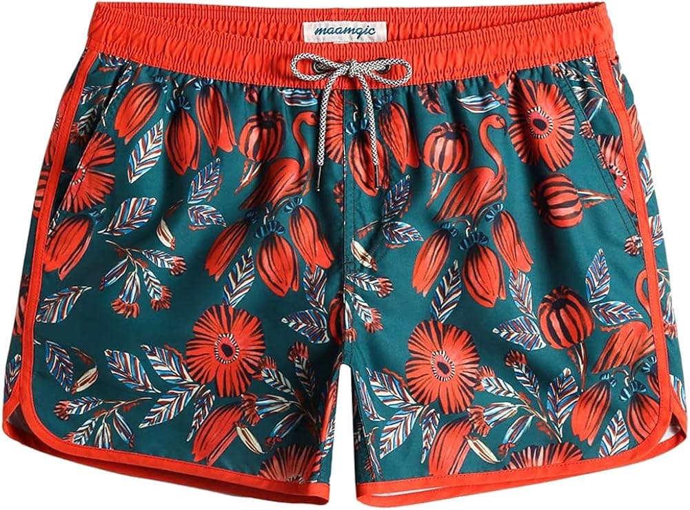 maamgic Mens Boys Short 80s 90s Vintage Swim Trunks with Mesh Lining Quick Dry Swim Suits Board Shorts