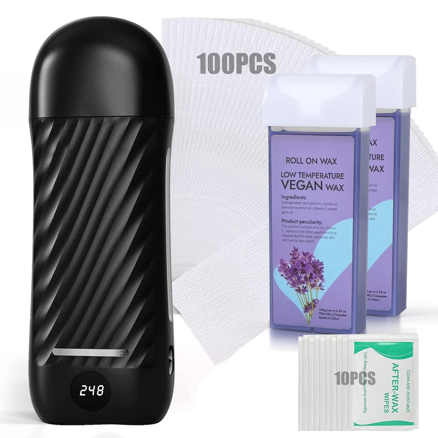 Roll on Wax Kit for Hair Removal, Digital Wax Roller Kit, Lavender Roller Waxing Kit, Home Waxing Kit for Women and Men-Black