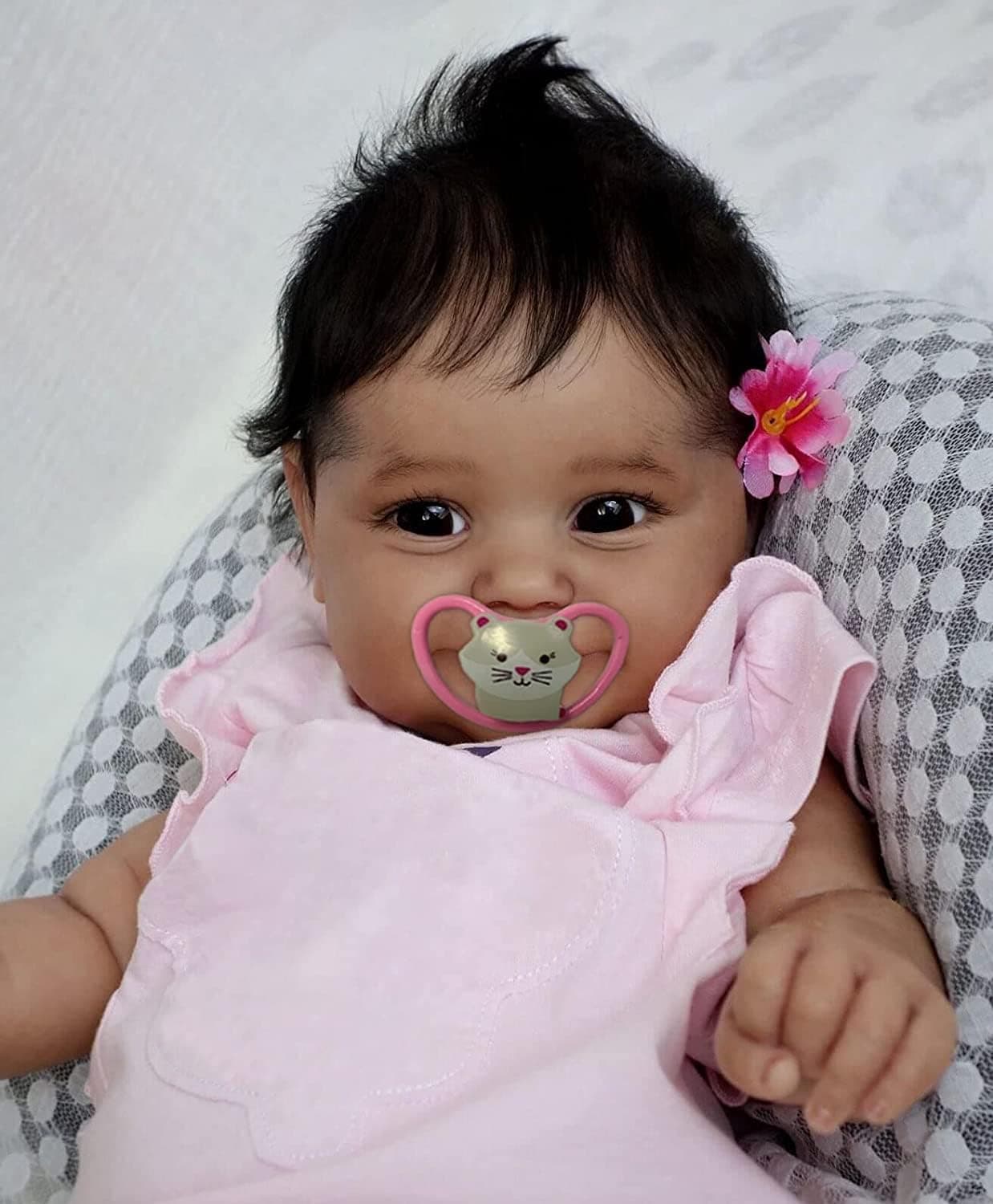 Pinky Reborn 20 Inch Black African American Realistic Newborn Baby Dolls Soft Silicone Vinyl Lifelike Baby Dolls for Kids Age 3+…