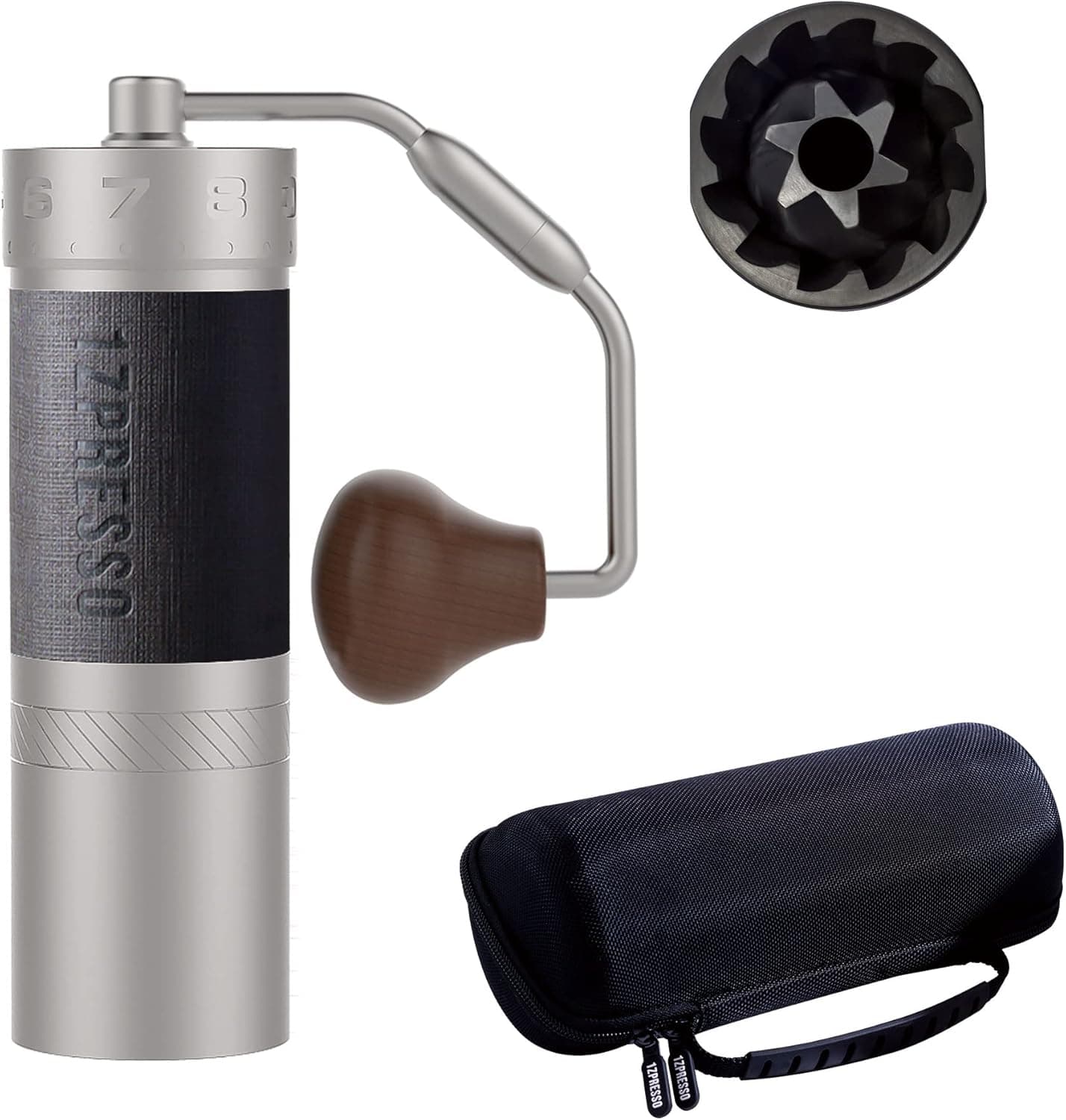 1Zpresso J-Max S Manual Coffee Grinder Silver with Coated Conical Burr,Foldable Handle, Magnet Catch Cup Capacity40g, Numerical Adjustable Finely Setting, Faster Grinding Efficiency ideal for Espresso