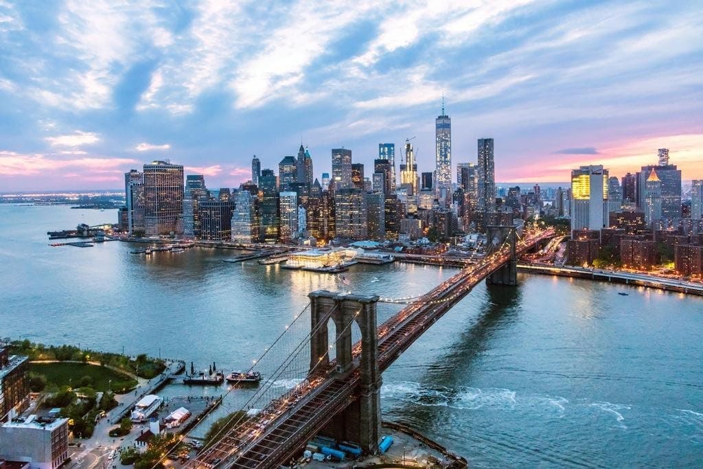 New York City Manhattan Brooklyn Bridge at Dusk Photo Photograph Cool Wall Decor Art Print Poster 36x24