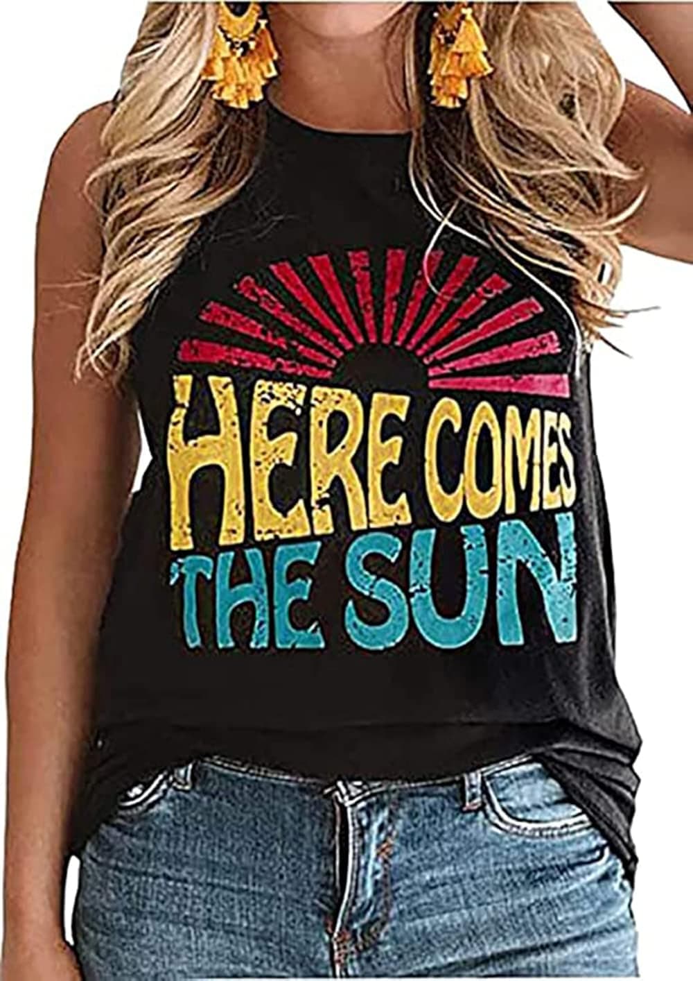 AIMITAG Sunrise Sunburn Sunset Repeat T Shirt Country Music Tank Tops Women Letter Graphic Shirts Summer Vacation Tops