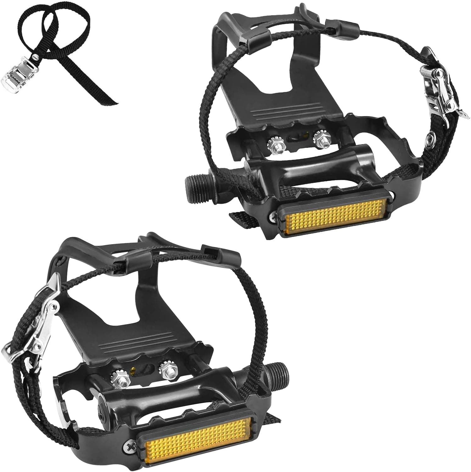 SEQI Bike Pedals with Toe Clips and Straps for Outdoor Cycling and Indoor Stationary Bike 9/16-Inch Spindle Resin/Alloy Bicycle Multi-Purpose Pedals
