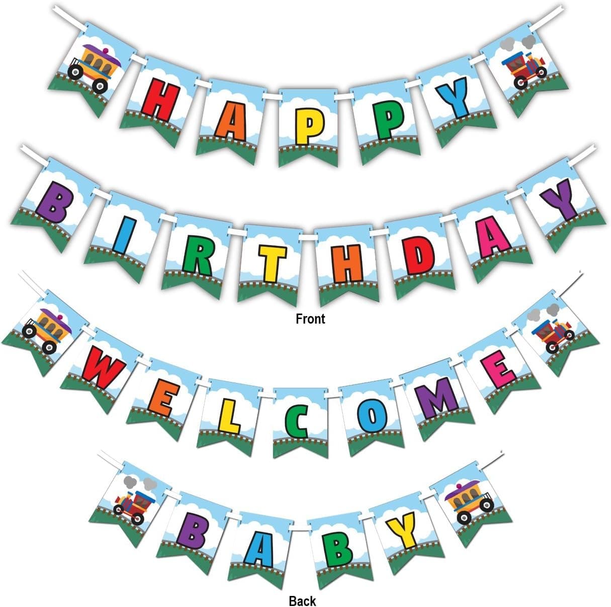 Train Multi-Use Happy Birthday or Welcome Baby Shower Party Banner Decoration (23ft Ribbon)