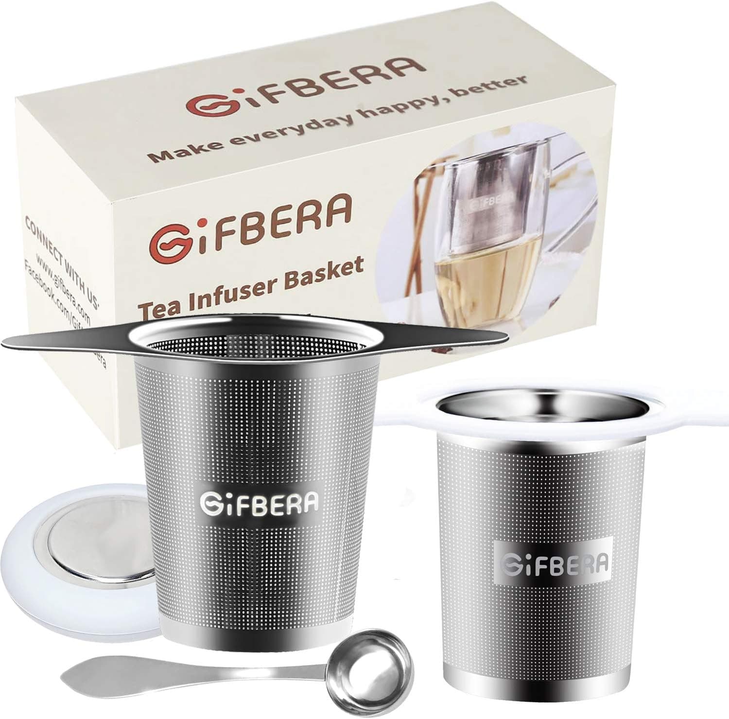 Gifbera 2 Pack Large Tea Infuser Set - Stainless Steel Extra Fine Mesh Tea Strainer Filter with Scoop & Double Handles - Fits Standard Cups Mugs Teapots