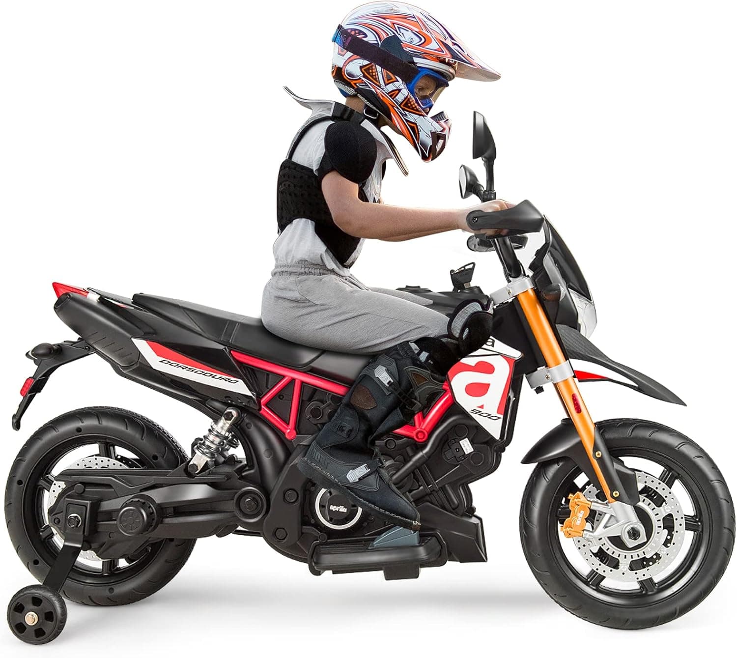 FUTADA Kids Ride on Motorcycle, 12V Kids Electric Motorcycle w/Detachable Balance Wheels, Headlight, Music, Foot Pedal, Battery Powered Motor Bike, Birthday Gift for Children Girls Boys (Red)