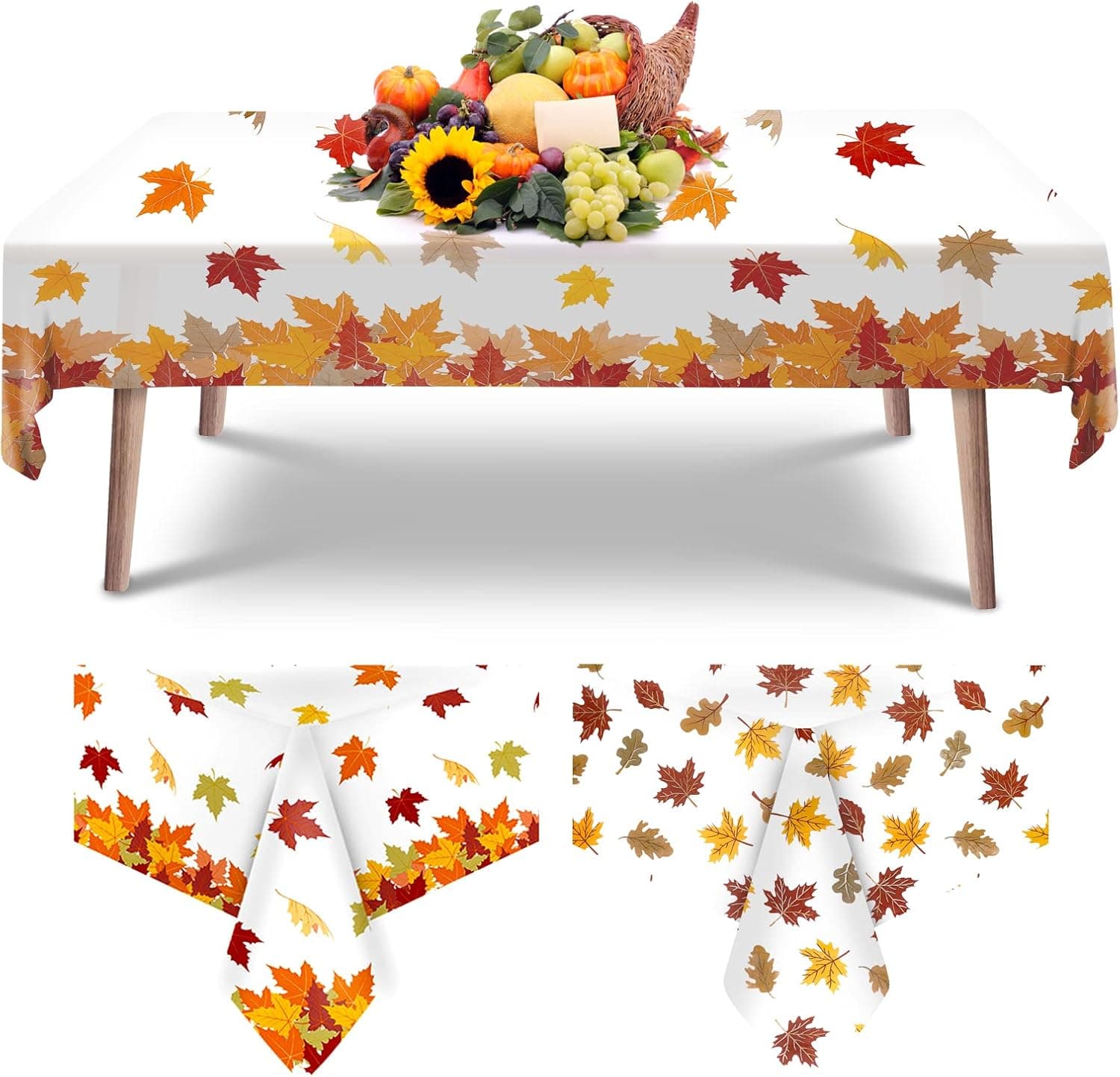 woefste 4 Pieces Thanksgiving Fall Leaf Tablecloth Autumn Maple Leaf Table Cover, Waterproof Rectangle Maple Leaf Printed Table Cloths for Thanksgiving Autumn Themed Party Table Decors - Two Size