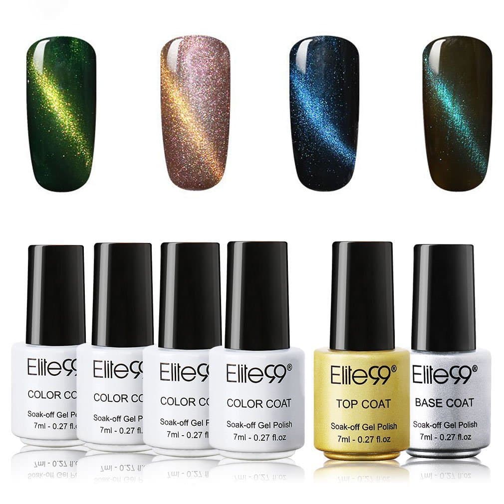 Elite99 Soak Off UV LED Cat Eye Gel Nail Polish Set With Top and Base Coat Nail lacquers Manicure Kit Nail Art Decoration 6PCS (010)