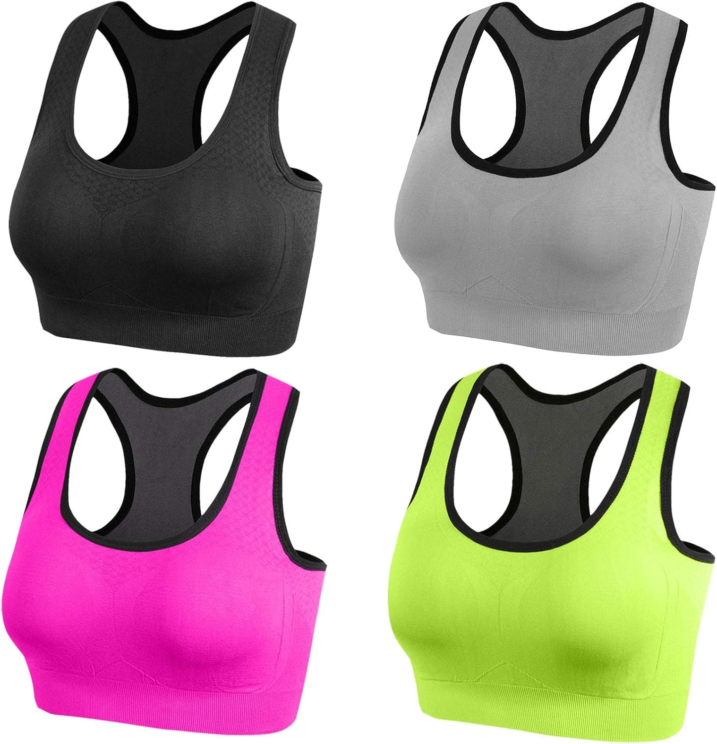 Lykoxa Racerback Sports Bras for Women Seamless Wirefree Comfortable Padded Cute Sports Bra Medium Support Workout Bra
