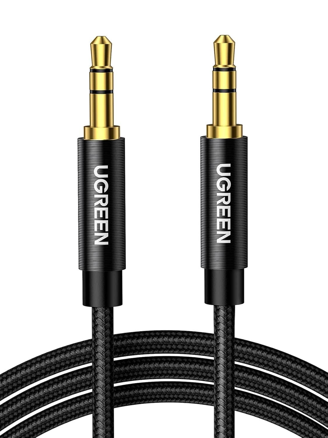 UGREEN 3.5mm Audio Cable Stereo Auxiliary AUX Cord Gold-Plated Male to Male Braided Cable for Car, Home Stereos, Headphone, Speaker, MP3, Compatible with Beats, iPhone, iPod, iPad, Sony (Black, 6ft)