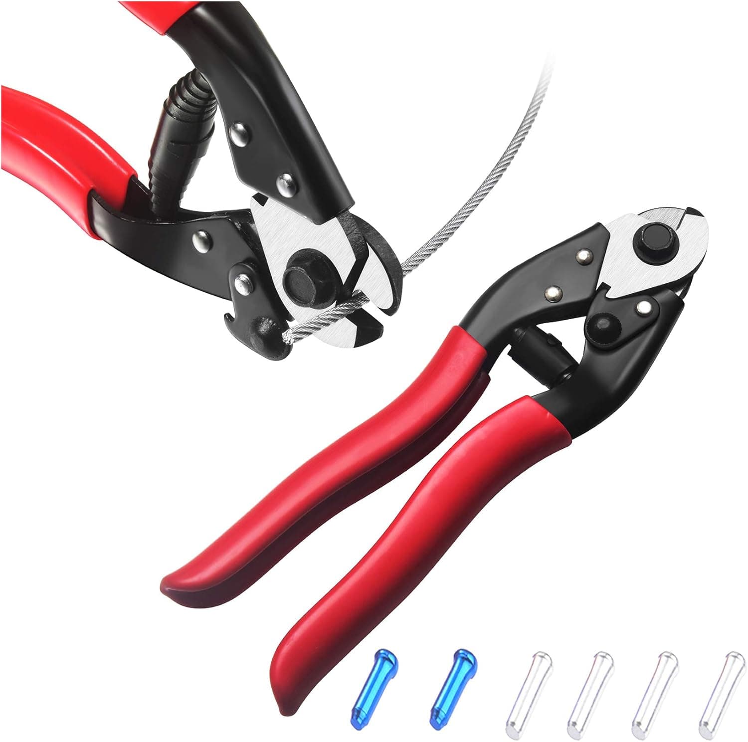 Cozysmart Stainless Steel Wire Rope Cutter,Upgraded Aircraft Bicycle Bike Cable Cutter for Cable Railing Deck,Up to 5/32" Copper Steel Cable Cutter with 5 Bike Brake Cable Cap End Tips